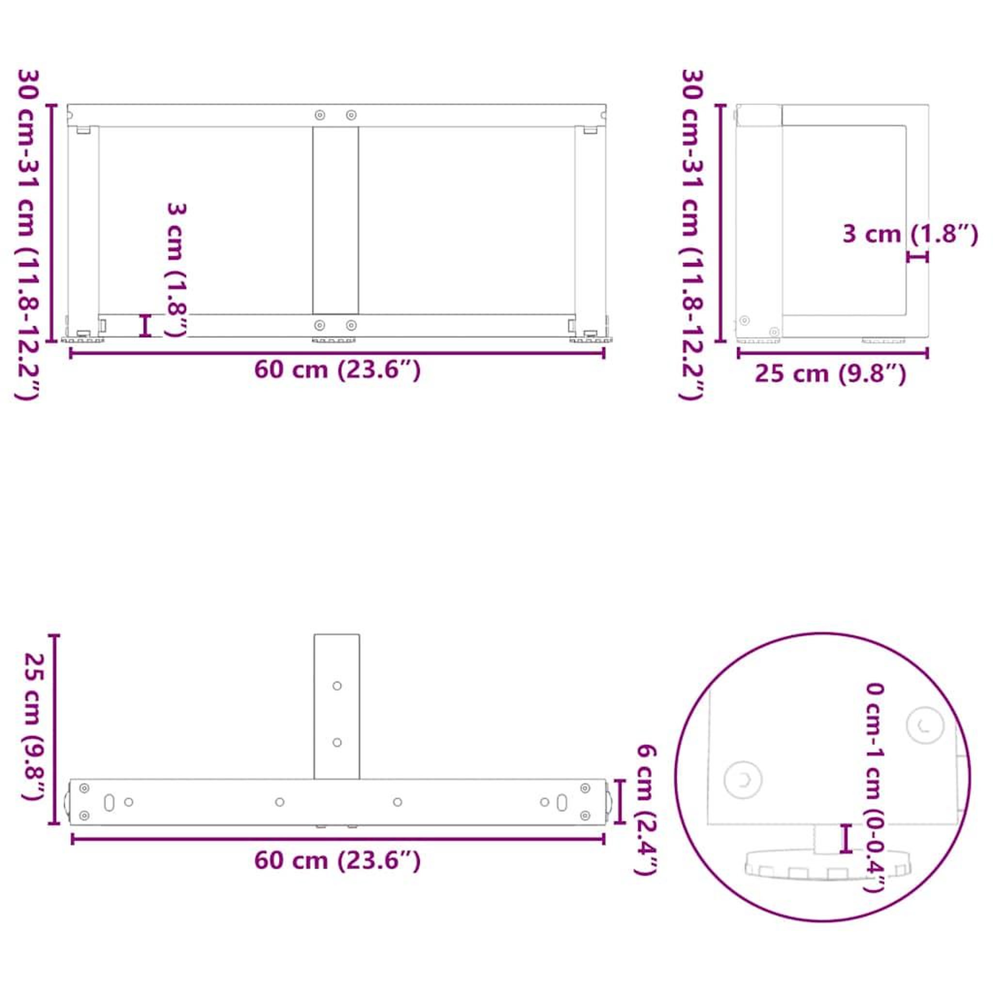 Voir la diapositive 6 : VIDAXL Pieds de table basse en forme de T 2 pcs blanc 60x25x(30-31) cm