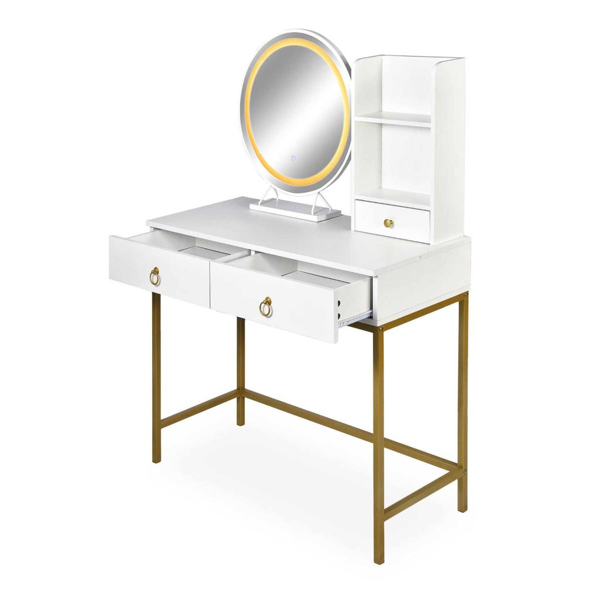 Voir la diapositive 3 : Paris Prix Coiffeuse avec miroir lumineux  essie  125cm blanc & or