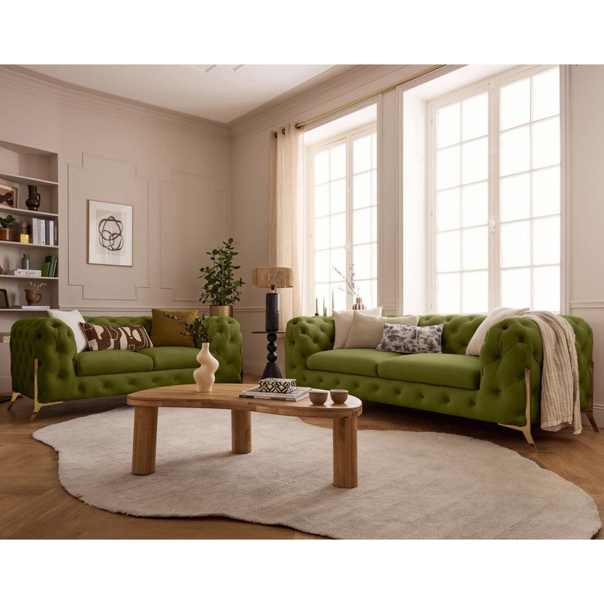 LISA DESIGN Camden - canapé 2 places chesterfield en velours - pieds en métal doré