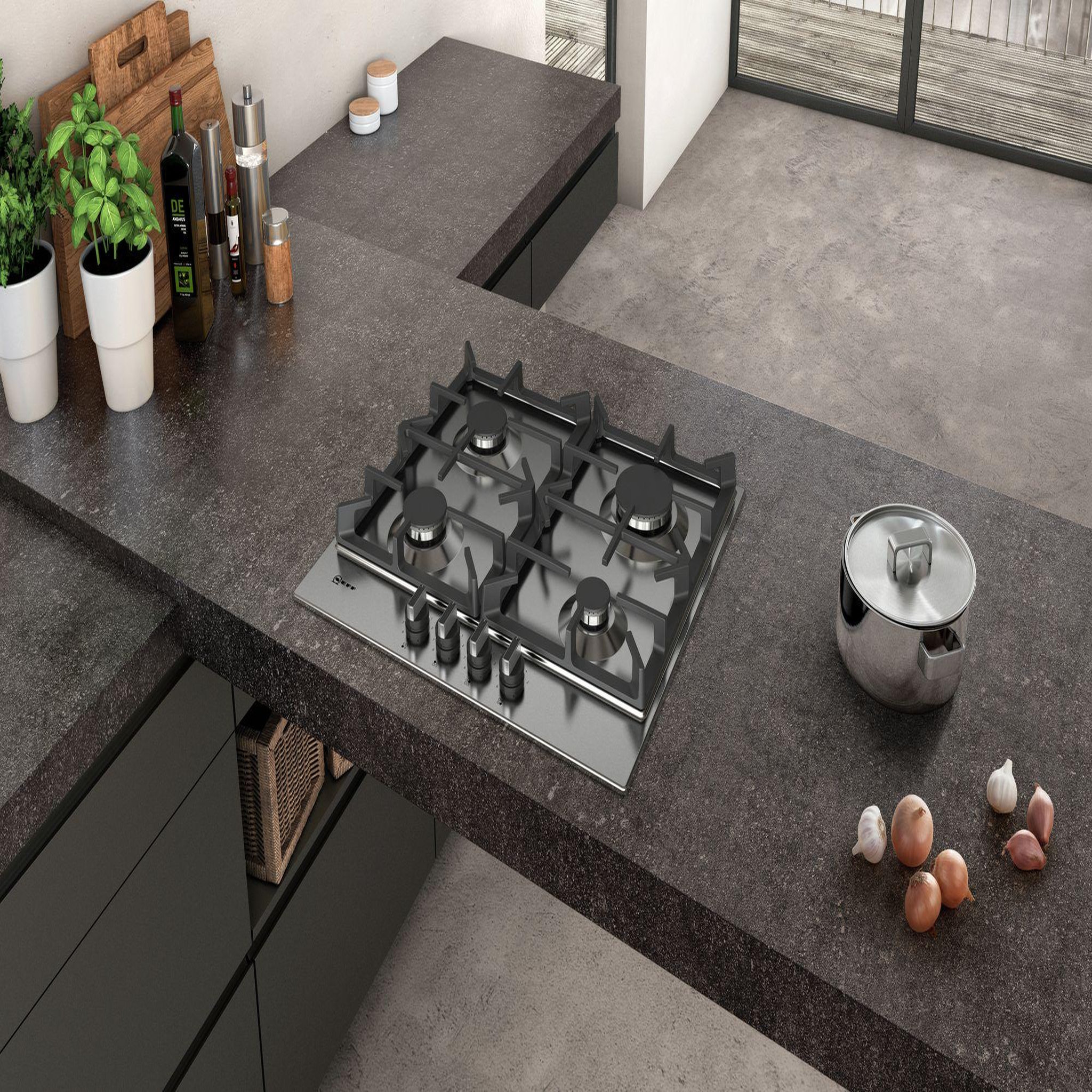 Voir la diapositive 5 : Neff Table inox gaz 60cm 4 feux - T26DS49N0