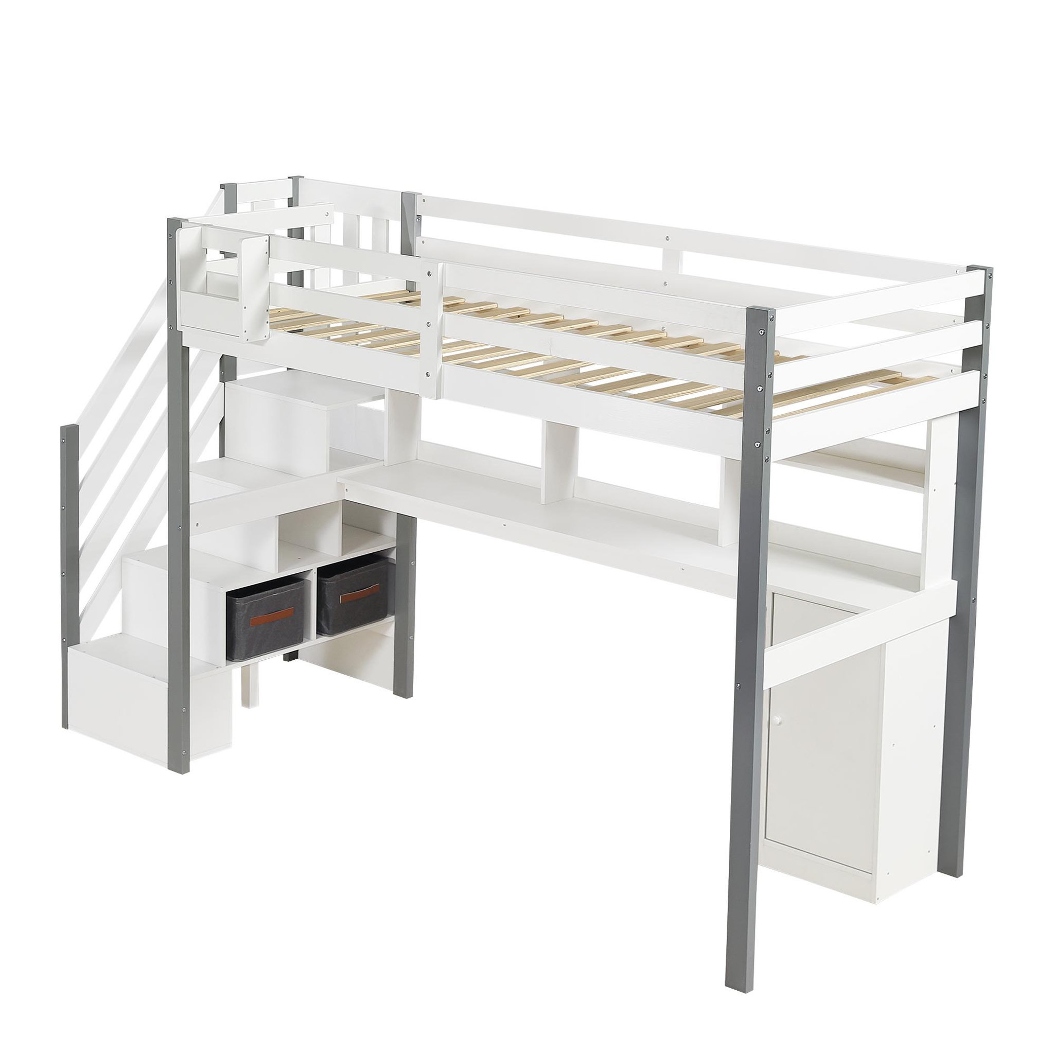 MERAX Lit combiné enfant 90x200cm bois et mdf coloris blanc+gris