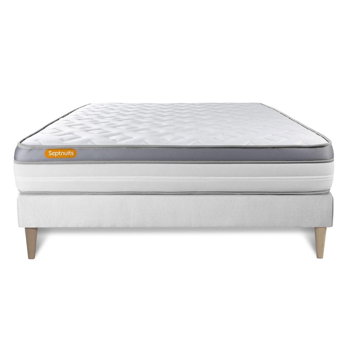 SEPTNUITS Matelas + sommier kit blanc Memo Zen Mousse à mémoire de forme MAXI épaisseur