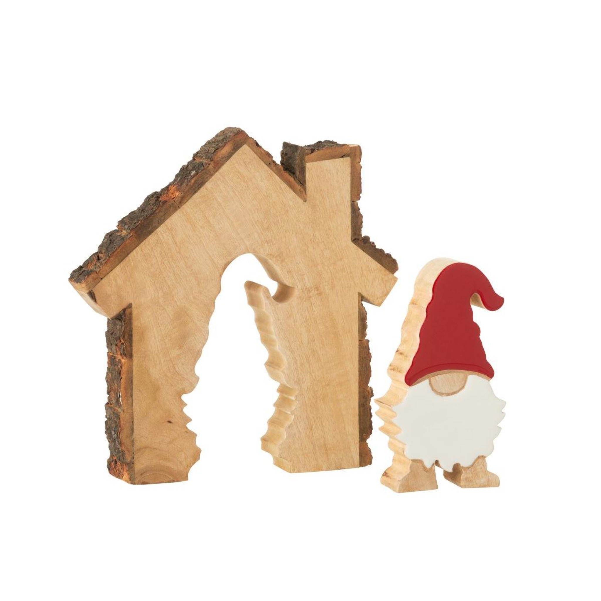 Voir la diapositive 2 : J-LINE Maison père-noël en bois  écorce  26cm multicolore