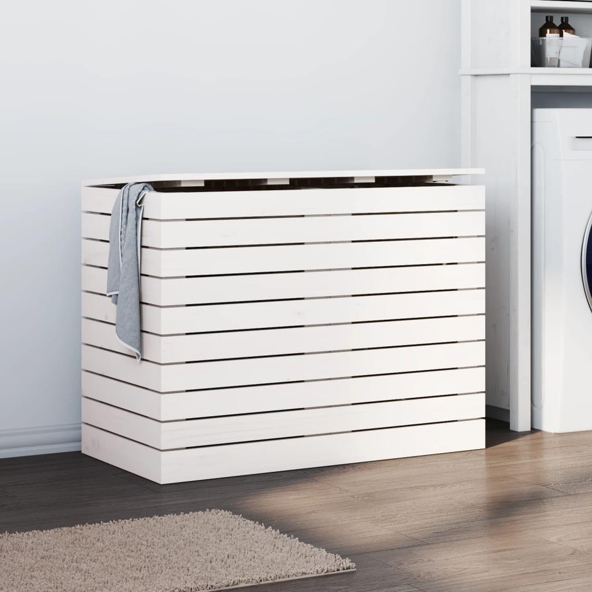 VIDAXL Panier a linge blanc 88,5x44x66 cm bois massif de pin