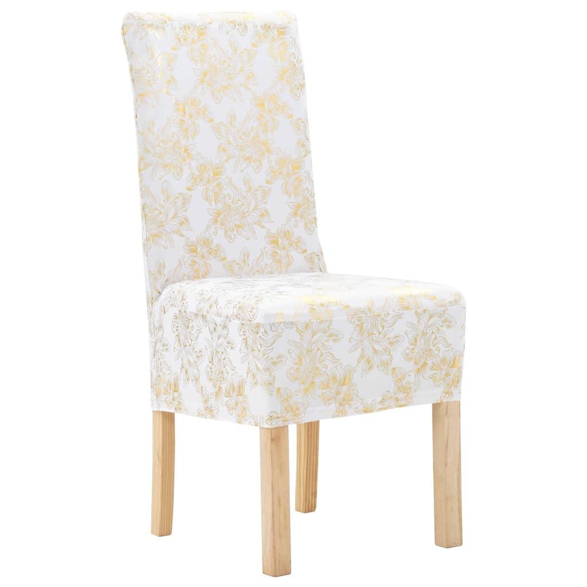 Voir la diapositive 1 : VIDAXL Housses extensibles de chaise 6 pcs Blanc avec imprime dore