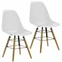 TOILINUX Lot de 2 chaises de table Liv avec pieds en bois de hêtre et châssis en métal - Hauteur d'assise 44 cm - Blanc