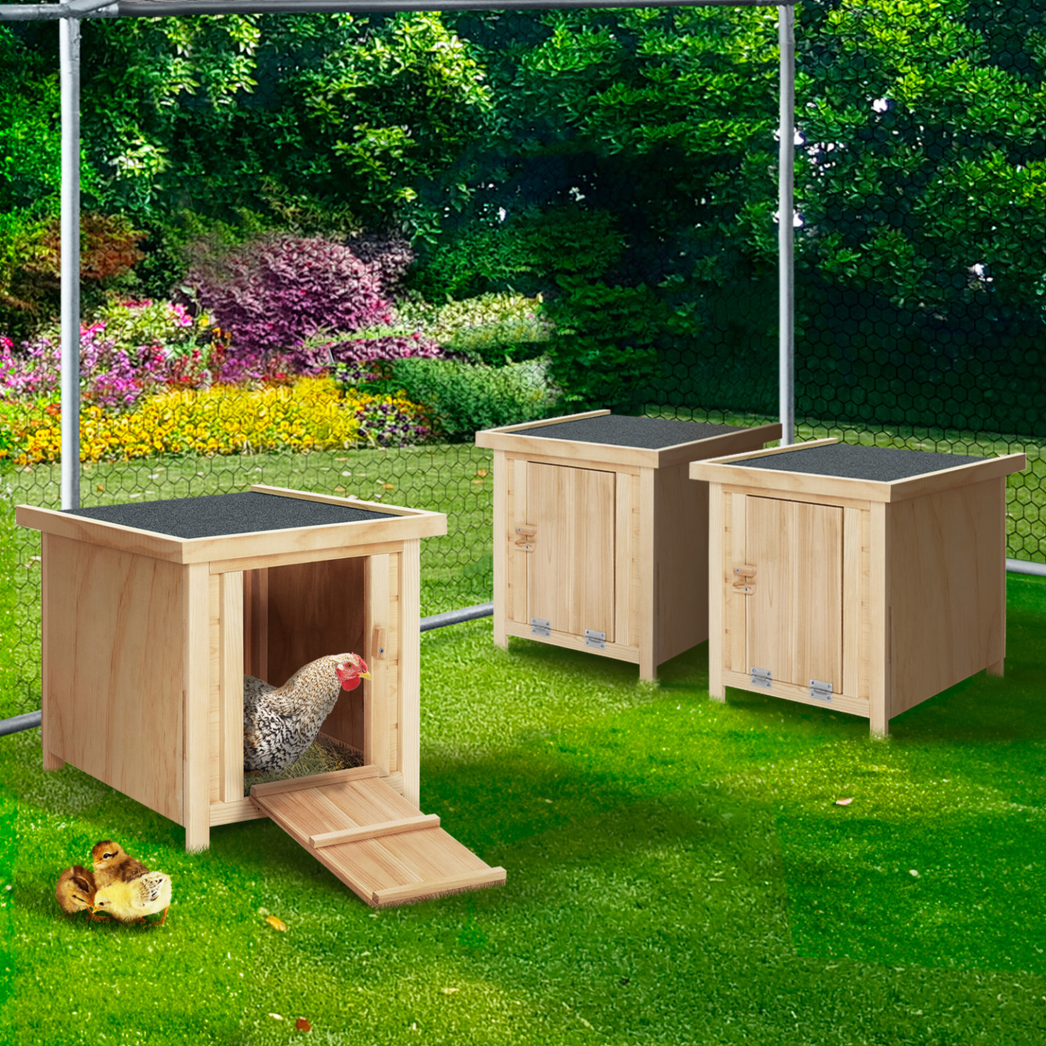 Voir la diapositive 2 : ID MARKET Lot de 3 clapiers en bois pondoirs pour poules nichoirs avec fond