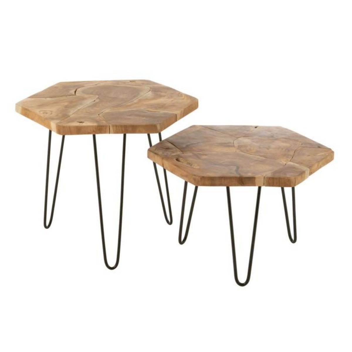 Paris Prix Lot de 2 Tables d'Appoint en Teck  Hexa  58cm Naturel