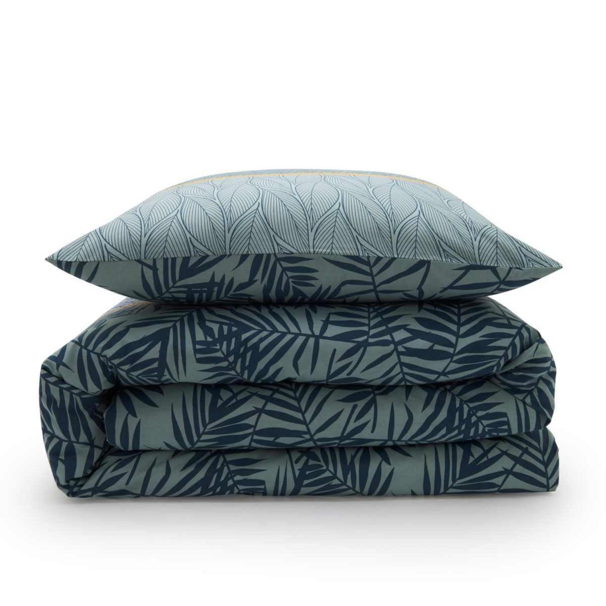 FUTURE HOME Parure de lit 2 personnes en coton 57 fils imprimé vert