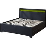 Habitat et Jardin LIT LED double avec 4 tiroirs  Nico  - 180 x 200 cm - Noir