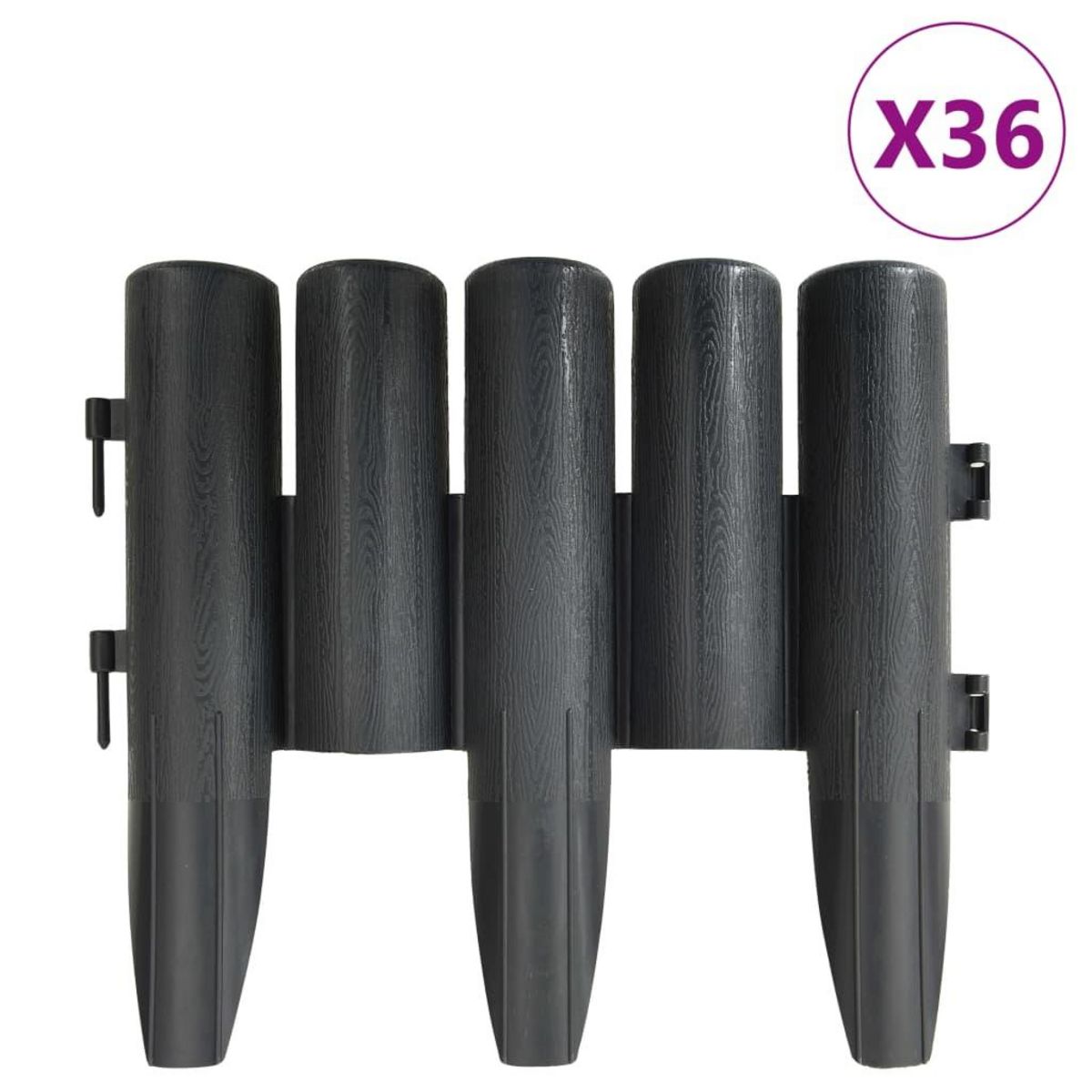 VIDAXL Bordures de pelouse 36 pcs Anthracite 10 m PP
