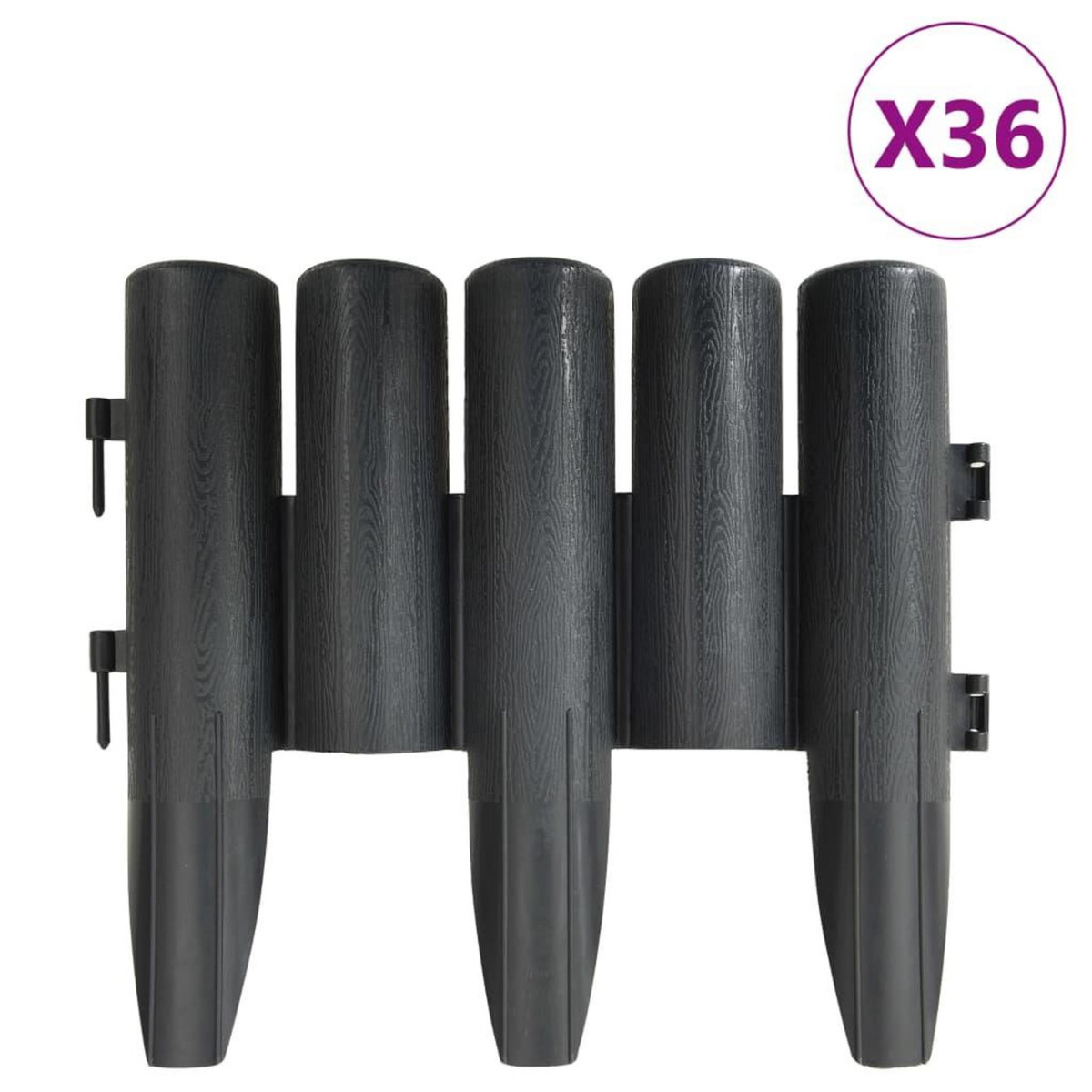 VIDAXL Bordures de pelouse 36 pcs Anthracite 10 m PP