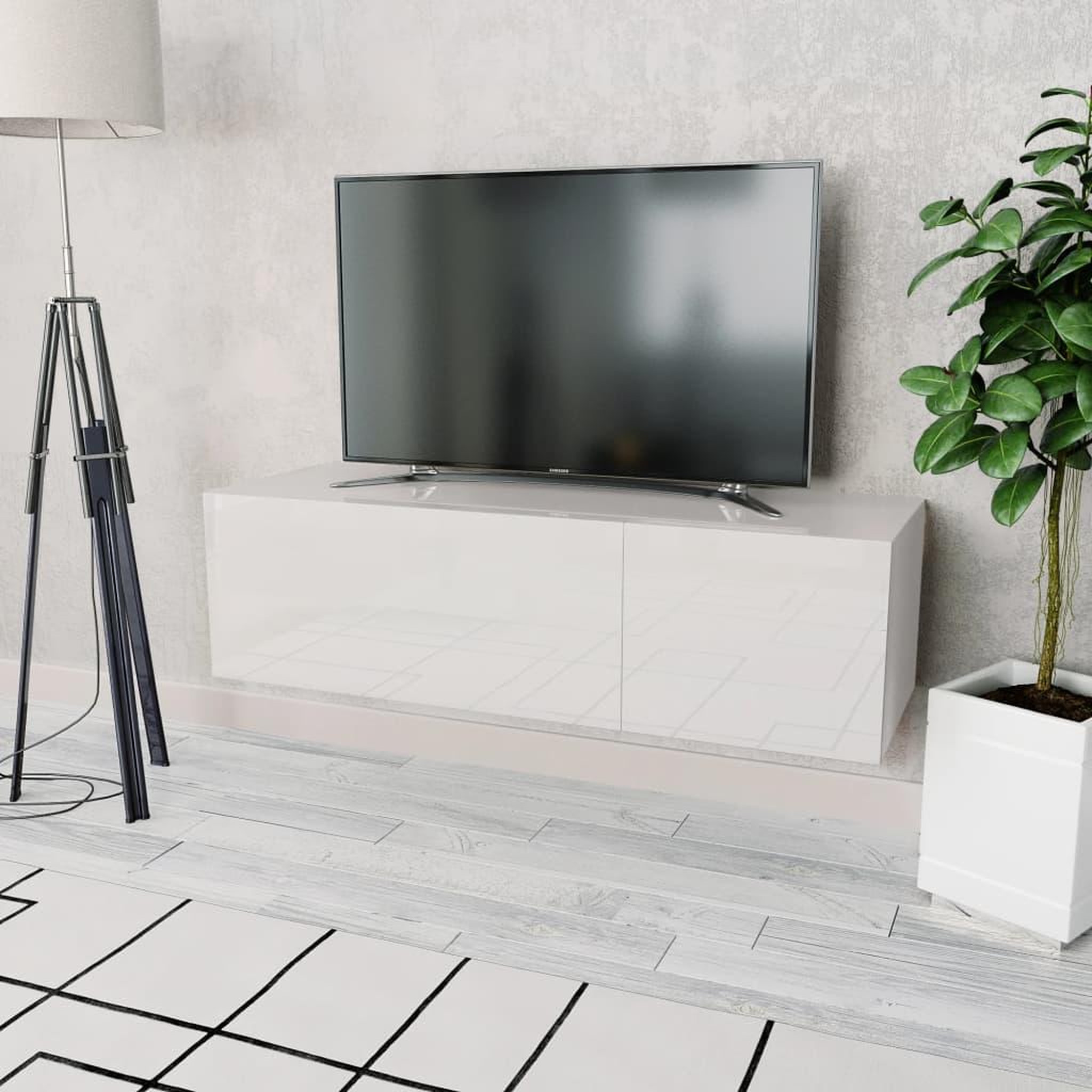 Voir la diapositive 1 : VIDAXL Meuble TV bois d'ingenierie 120x40x34 cm blanc brillant
