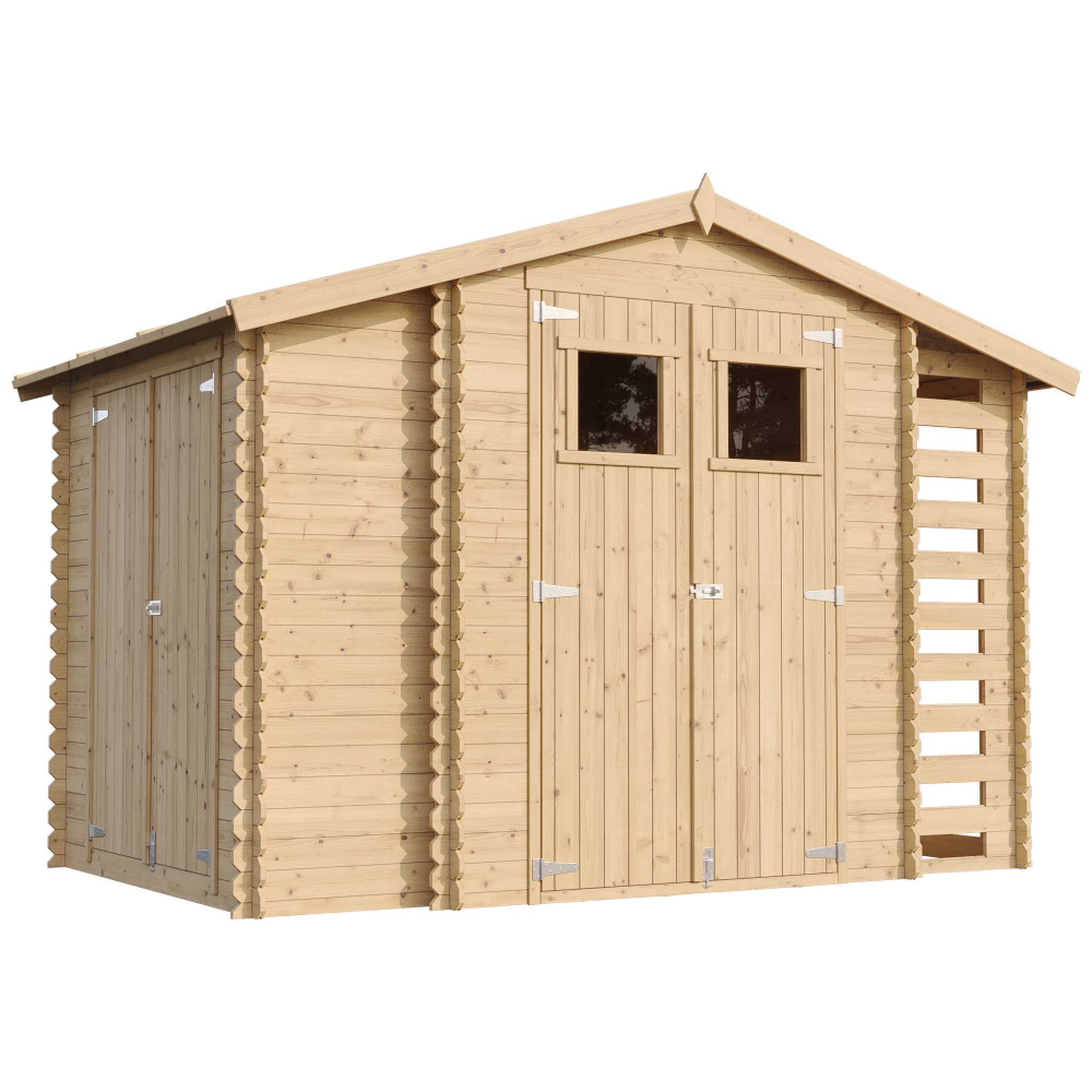 TIMBELA Abri de jardin en bois et range bûches avec sol traité - 3,53 + 0,97+0,97 m2 m389+m389g