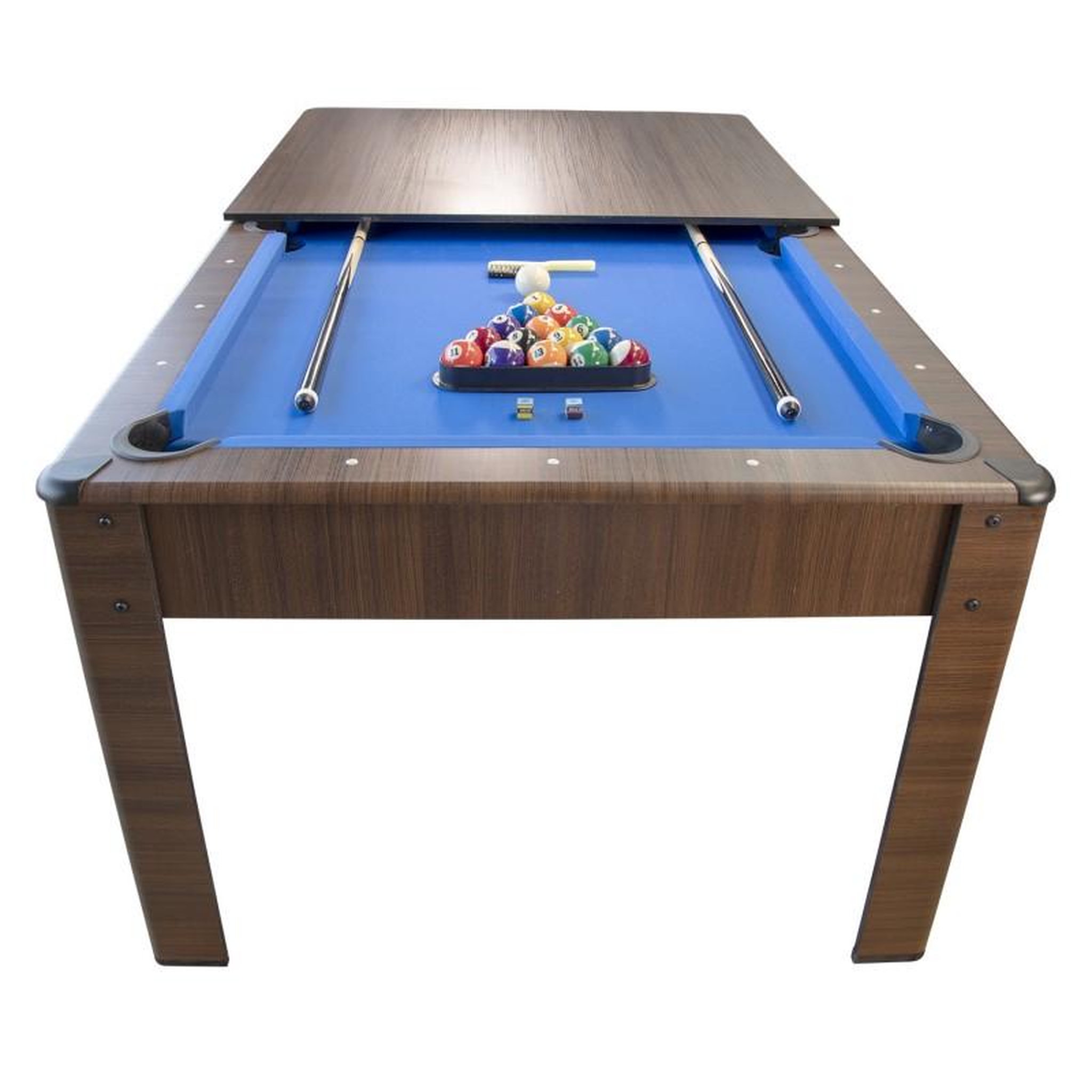 Voir la diapositive 1 : PLAY4FUN Billard Américain HARMONY 6Ft - 206,5 x 116,5 x 80 cm avec accessoires et plateau dînatoire - Couleur Chêne