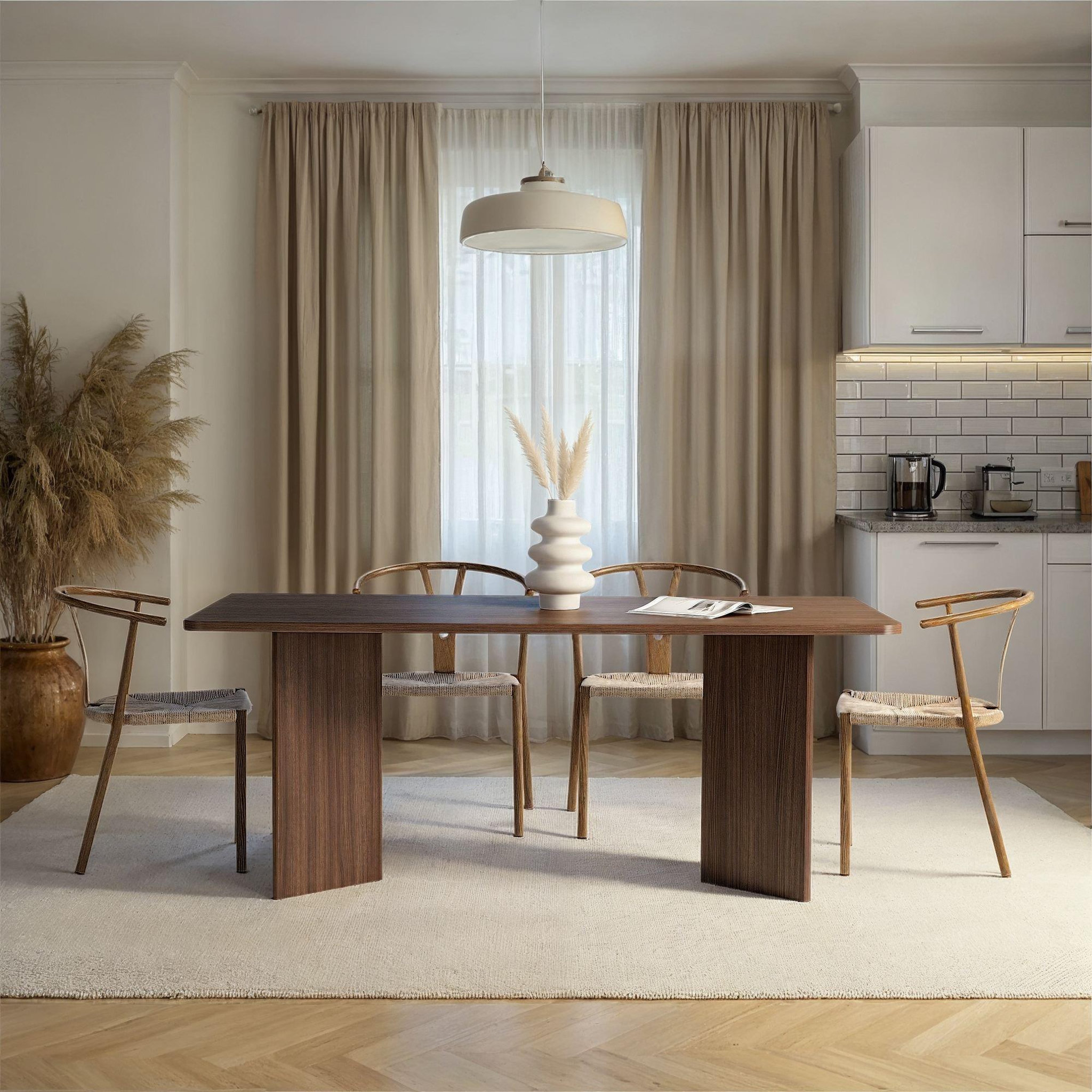 Voir la diapositive 3 : Habitat et Jardin Table à manger en bois  linza  180 x 90 x 75 cm - noyer