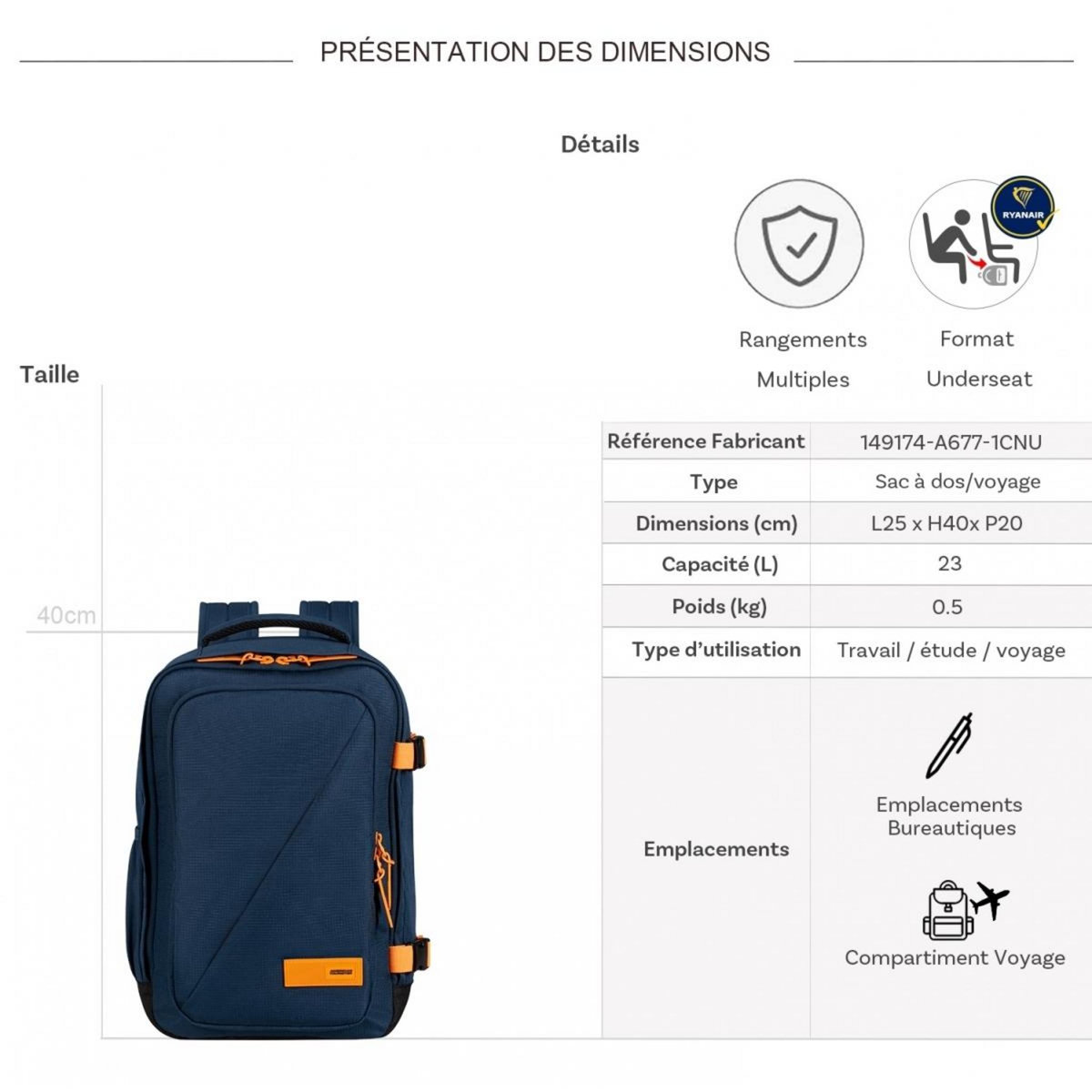 American Tourister Sac à dos de voyage underseat Take 2 Cabin