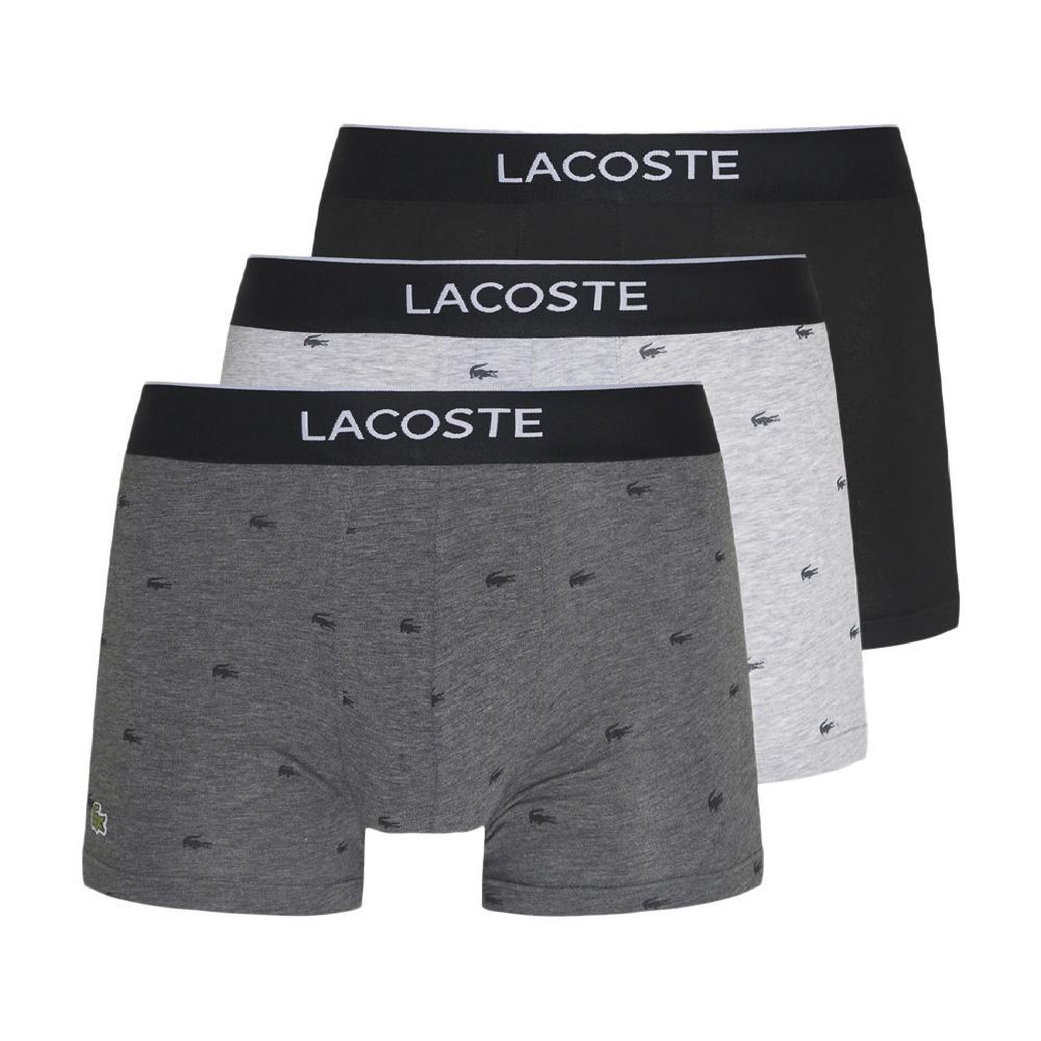 Lacoste X3 Boxers Gris/Noir Homme Lacoste LOGO 5H3411. Coloris disponibles : Gris