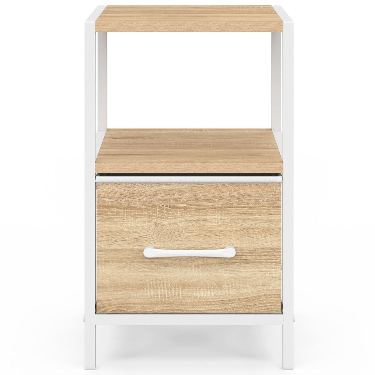 ID MARKET Lot de 2 tables de chevet UTAH 1 tiroir et 1 niche bois et blanc