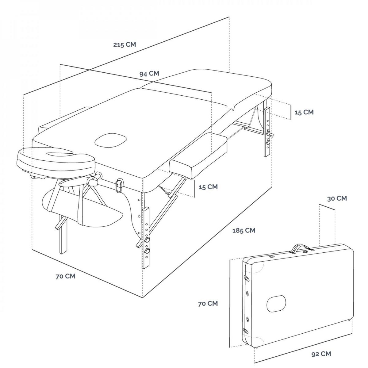 VIVEZEN Table de massage 15 cm pliante 3 zones en bois foncé avec panneau Reiki + Accessoires et housse de transport - Noir