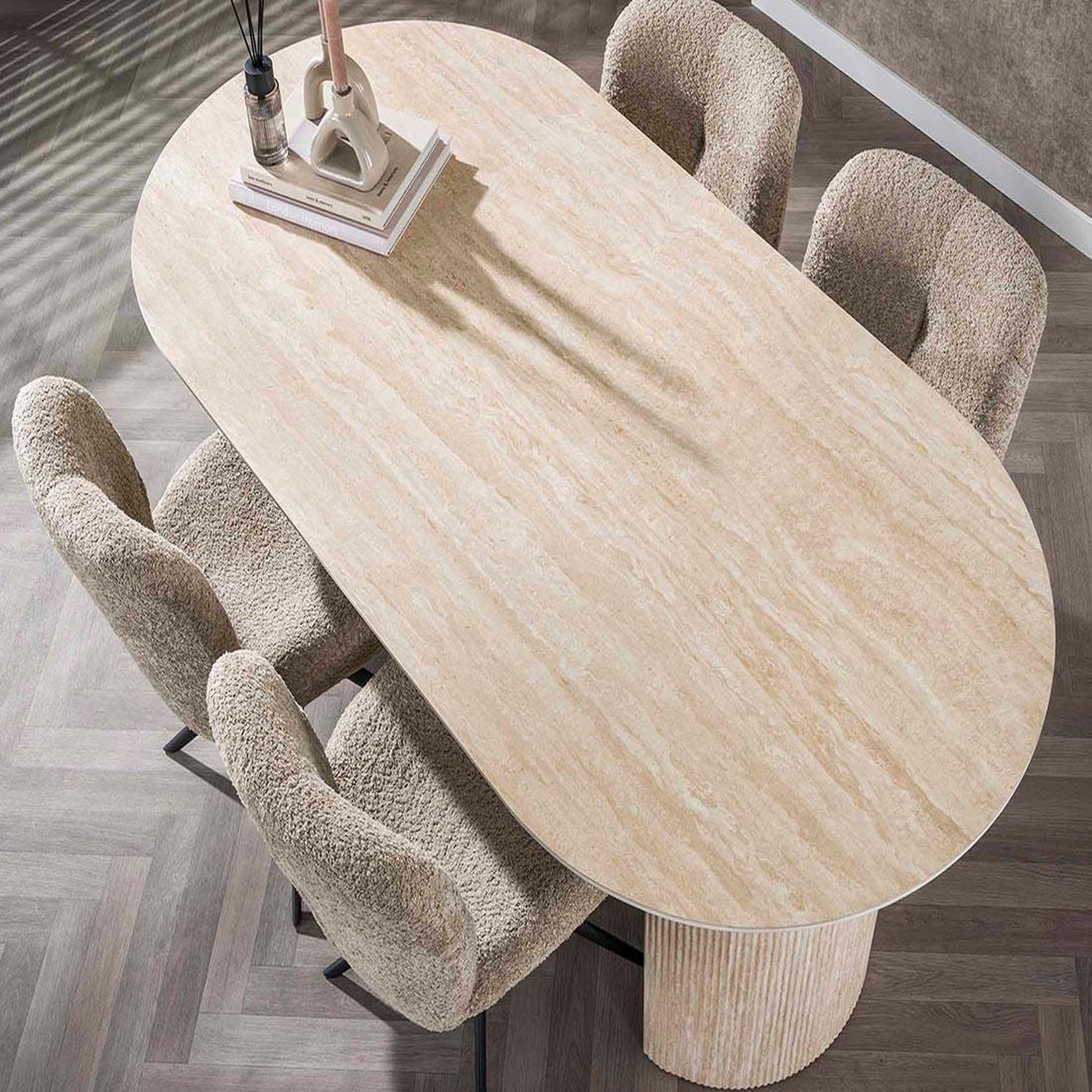 Voir la diapositive 4 : BEST MOBILIER Maeva - table à manger - bois effet travertin - 6 personnes