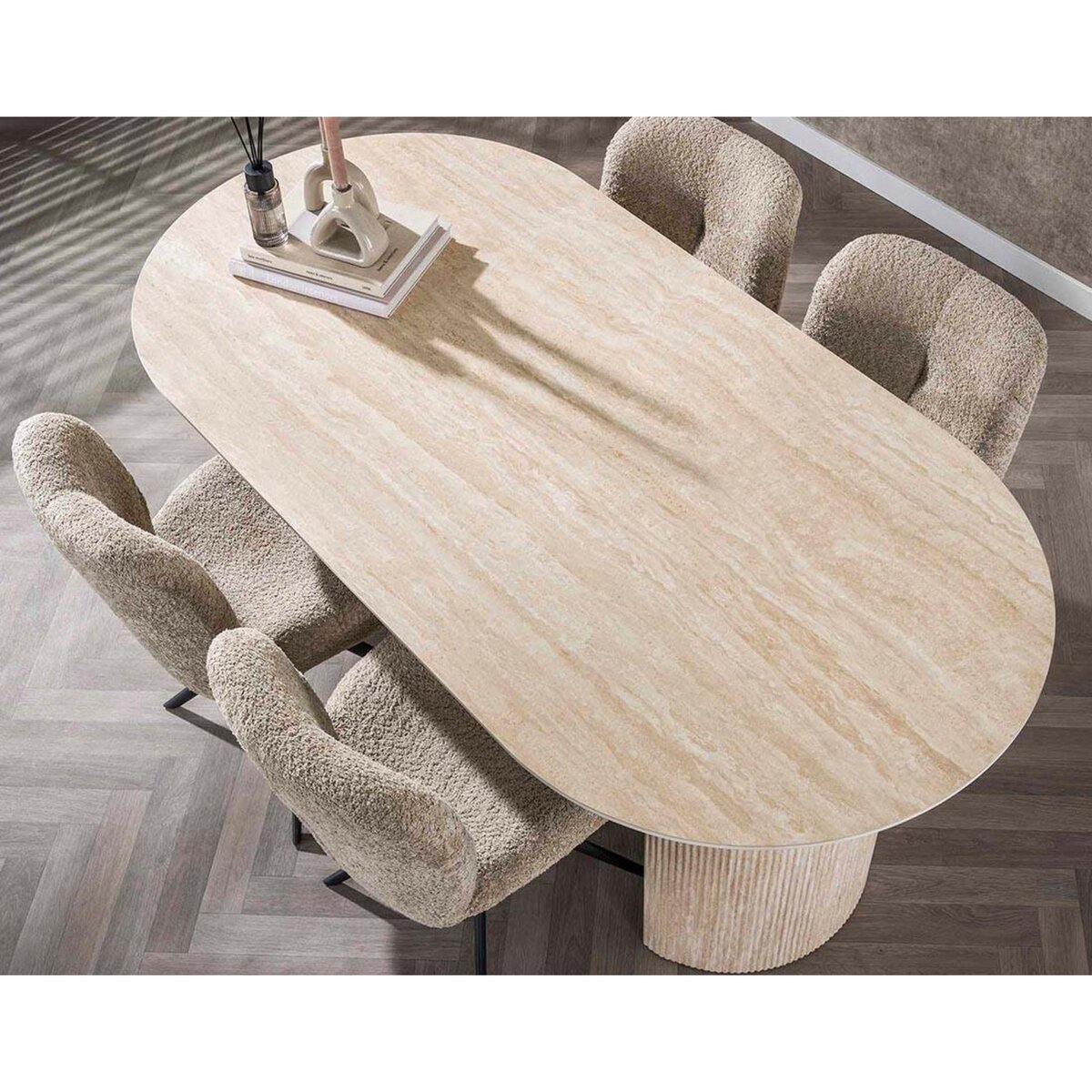 LISA DESIGN Maeva - table à manger - bois effet travertin - 6 personnes