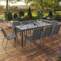 Voir la diapositive 2 : ID MARKET Salon de jardin MADRID table 190 CM et 8 chaises empilables gris anthracite plateau transparent