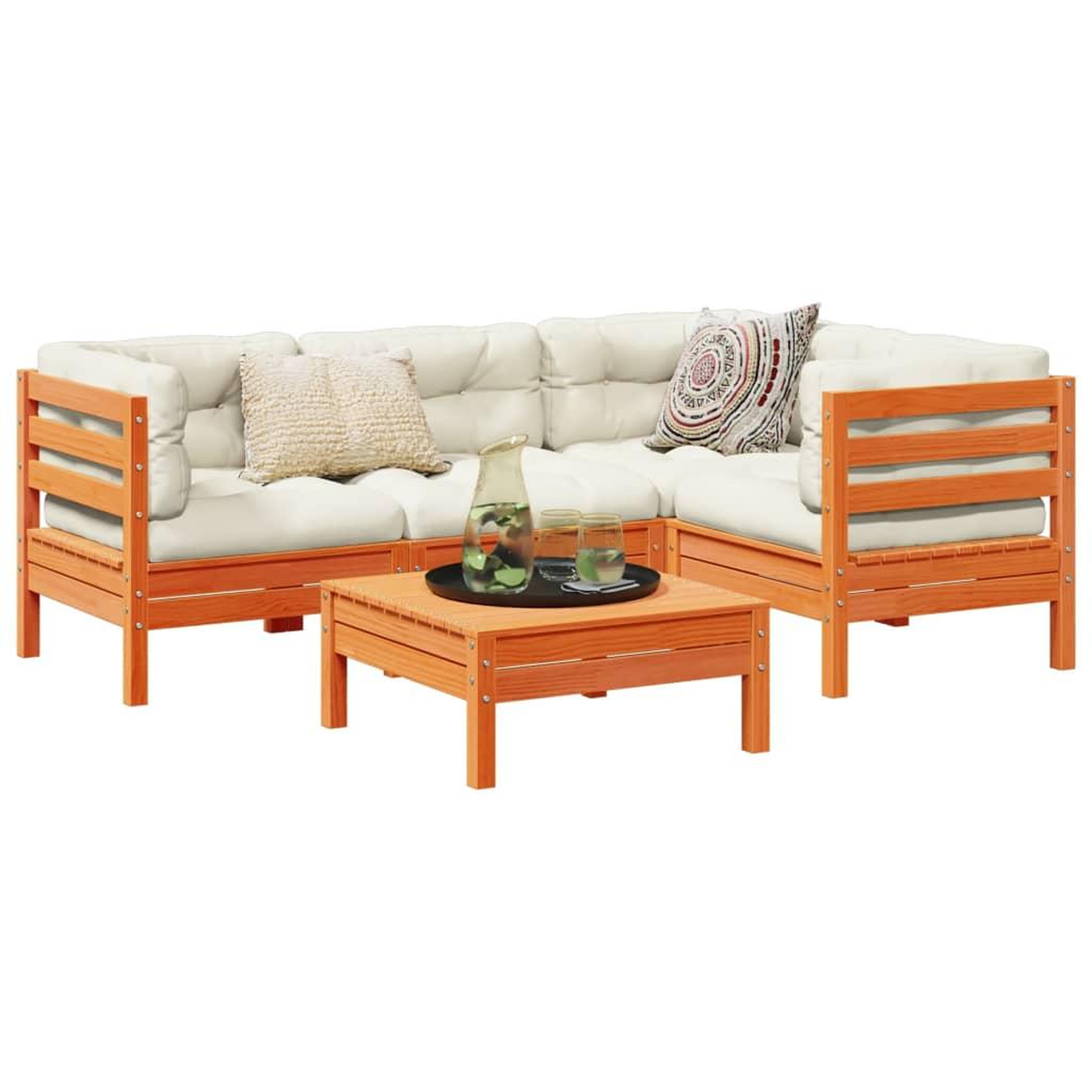 Voir la diapositive 1 : VIDAXL Salon de jardin 5 pcs avec coussins cire marron bois pin massif