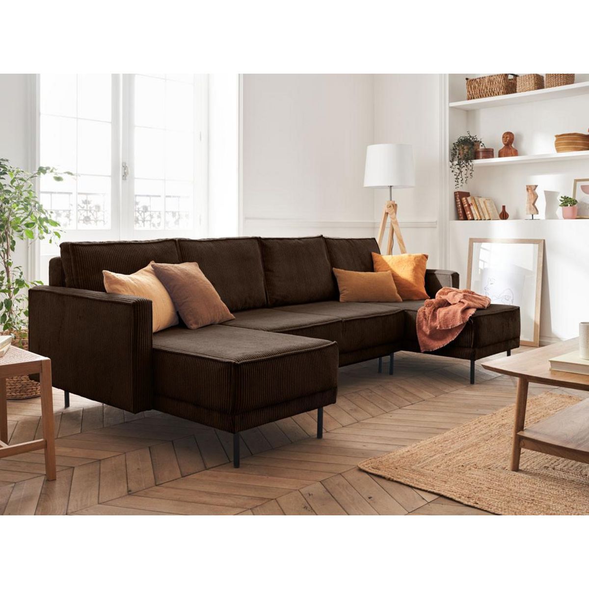 LISA DESIGN Charlie - canapé panoramique en u - 7 places - convertible avec coffre - en velours côtelé