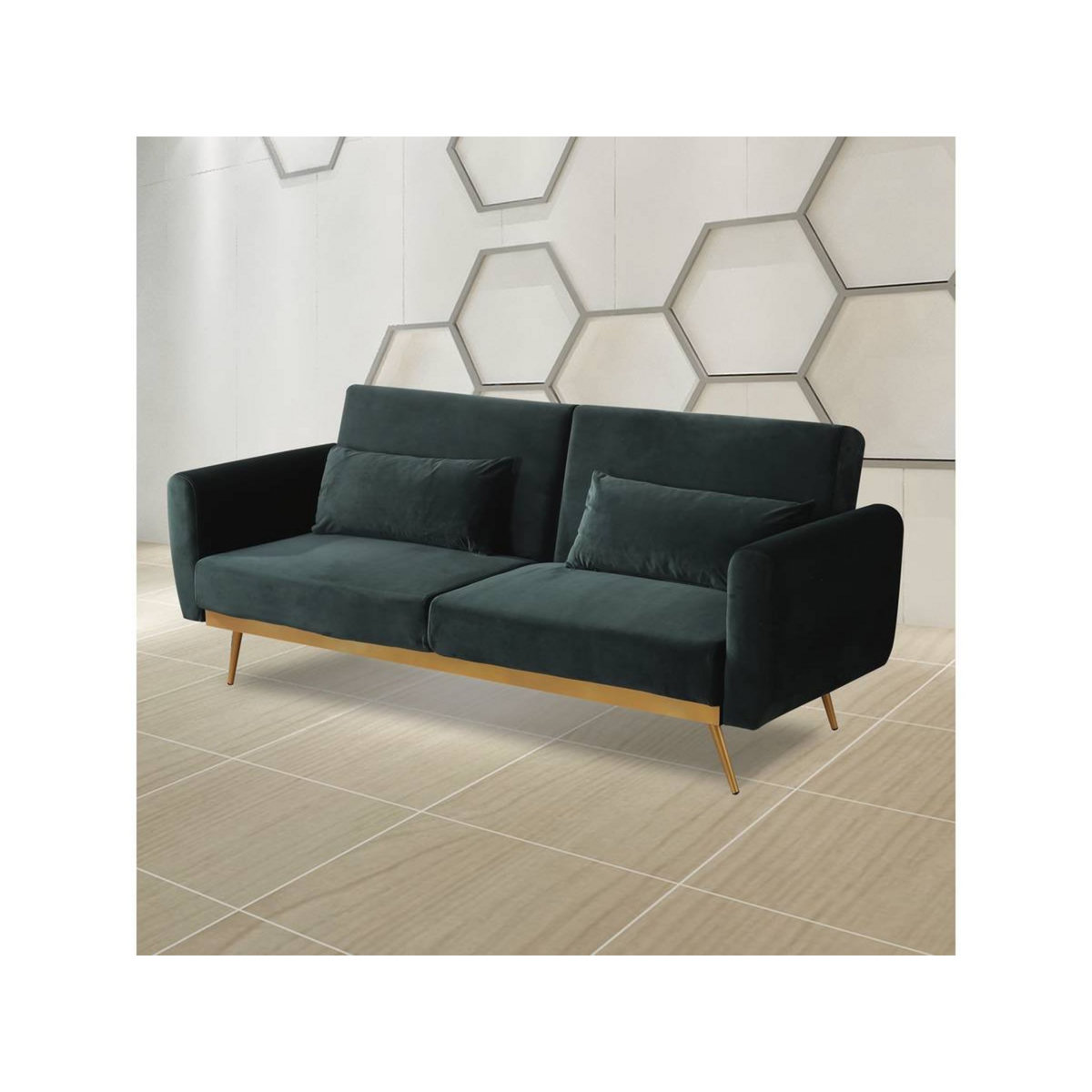  Canapé Clic Clac en velours  Donia  - 203 x 81 x 83 cm - 3 places - Vert foncé