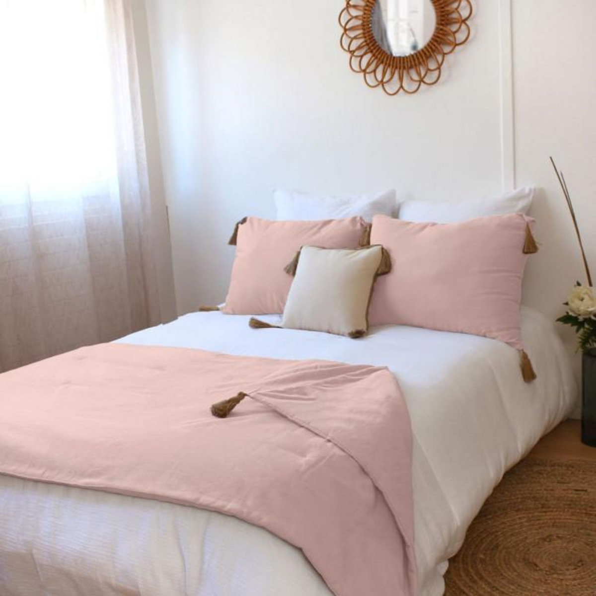 TOILINUX Edredon en coton avec pompons