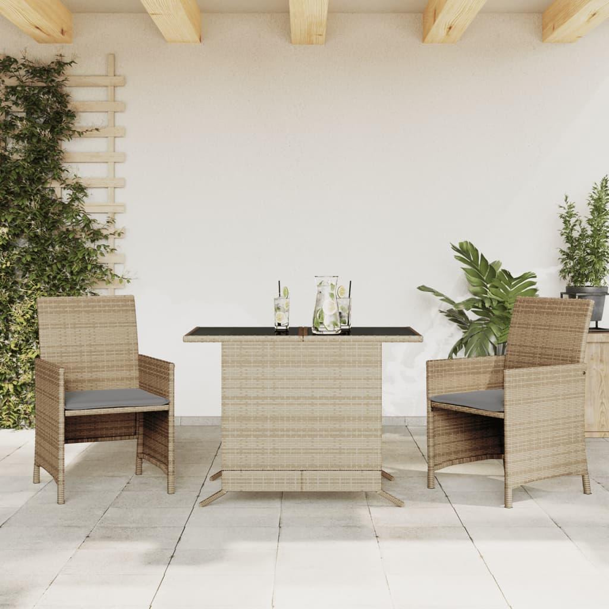 VIDAXL Ensemble de bistro 3 pcs coussins melange beige resine tressee
