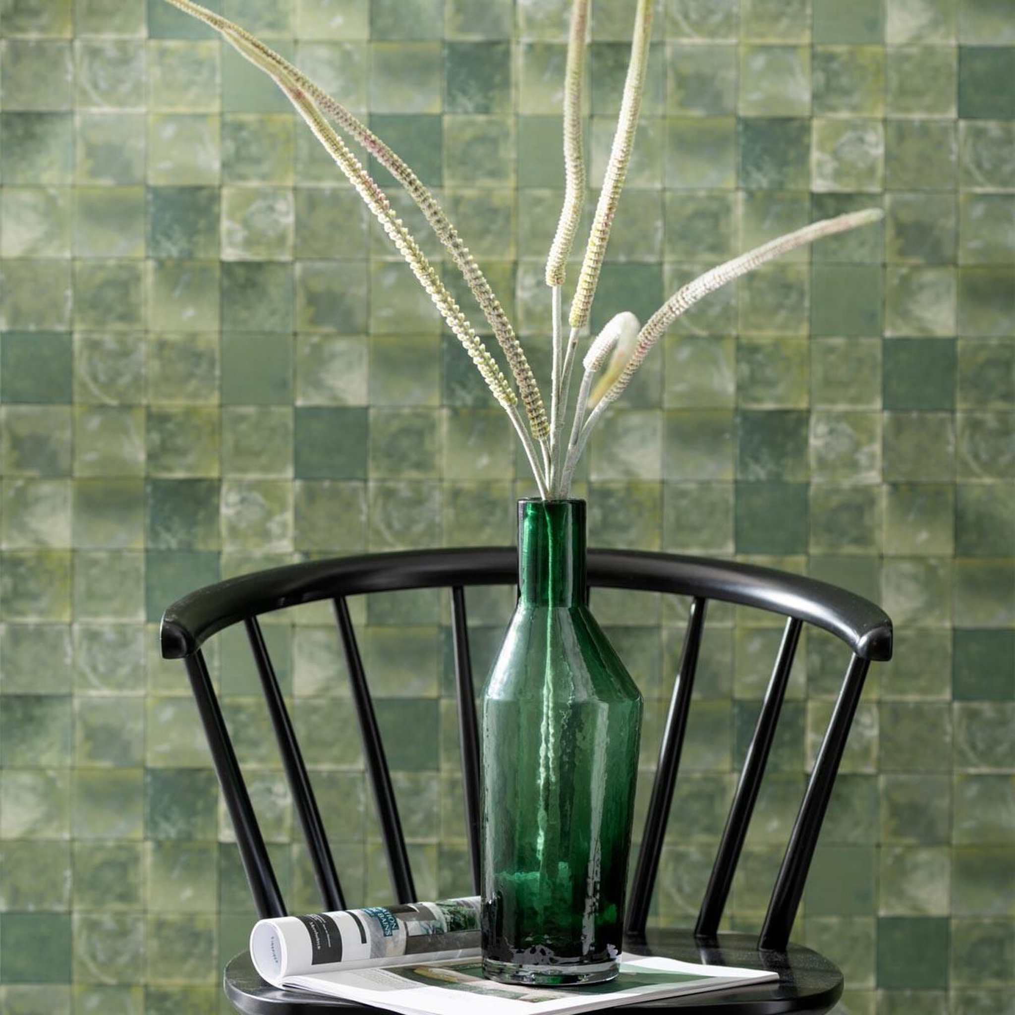 Voir la diapositive 2 : J-LINE Vase bouteille en verre  sigma  35cm vert
