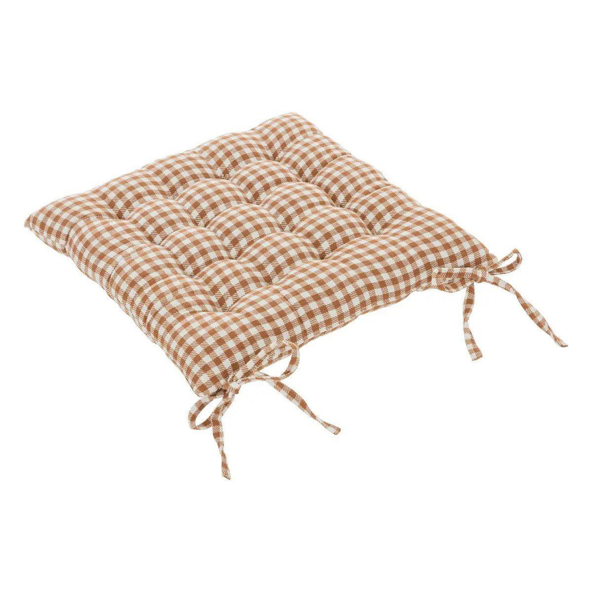 ATMOSPHERA Galette de chaise vichy  floral  38x38cm marron