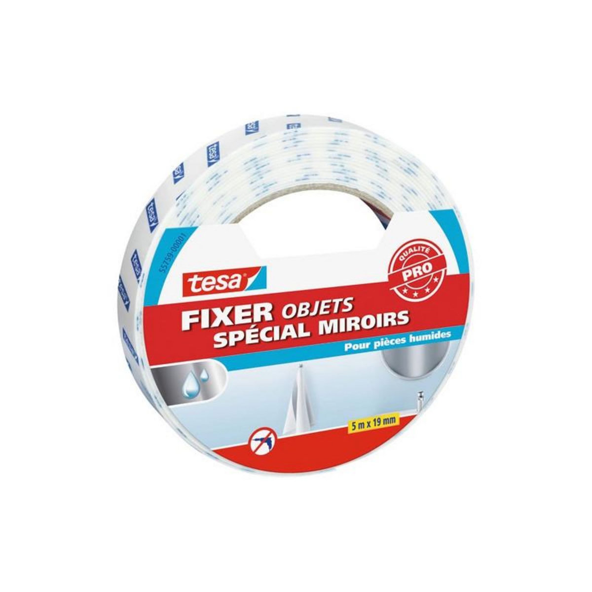 Tesa FIXER OBJET DOUBLE FACE MIROIR 5MX19MM TESA - 55759-00001-00