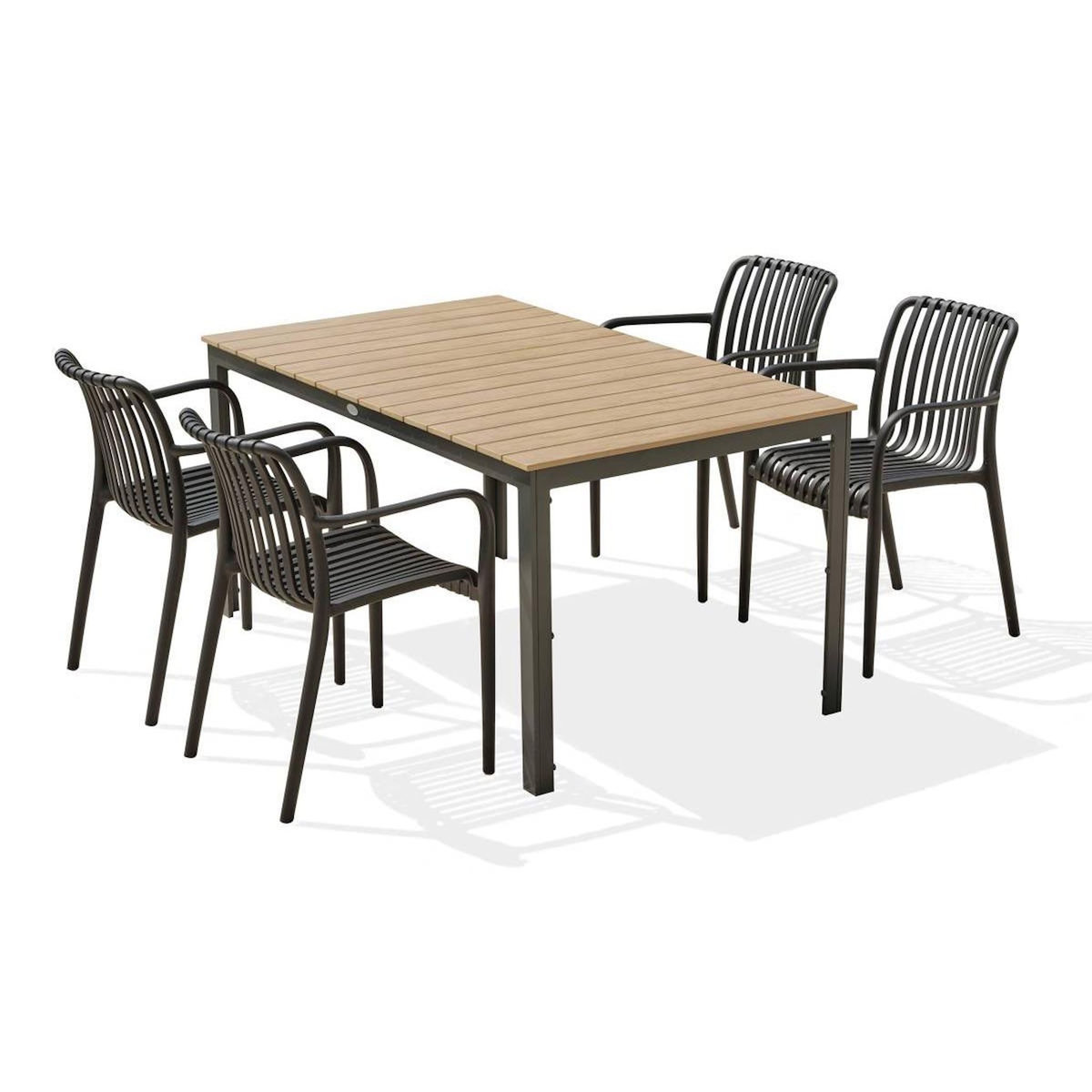 Paris Prix Ensemble Table de Jardin & 4 Fauteuils  Boston & Tiago  150cm Gris Anthracite