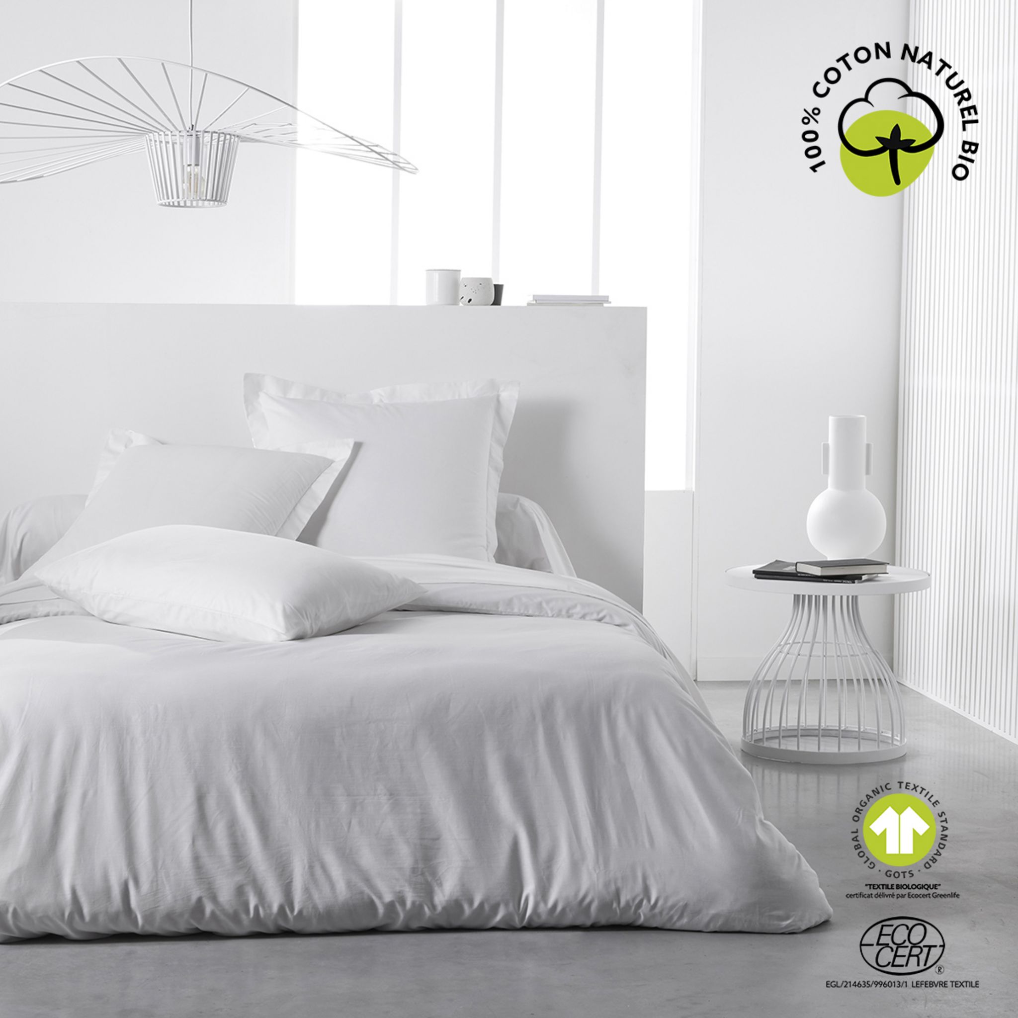 TODAY Housse de couette unie en Coton 57 fils ORGANIC . Coloris disponibles : Marron, Vert, Gris, Blanc, Bleu, Beige