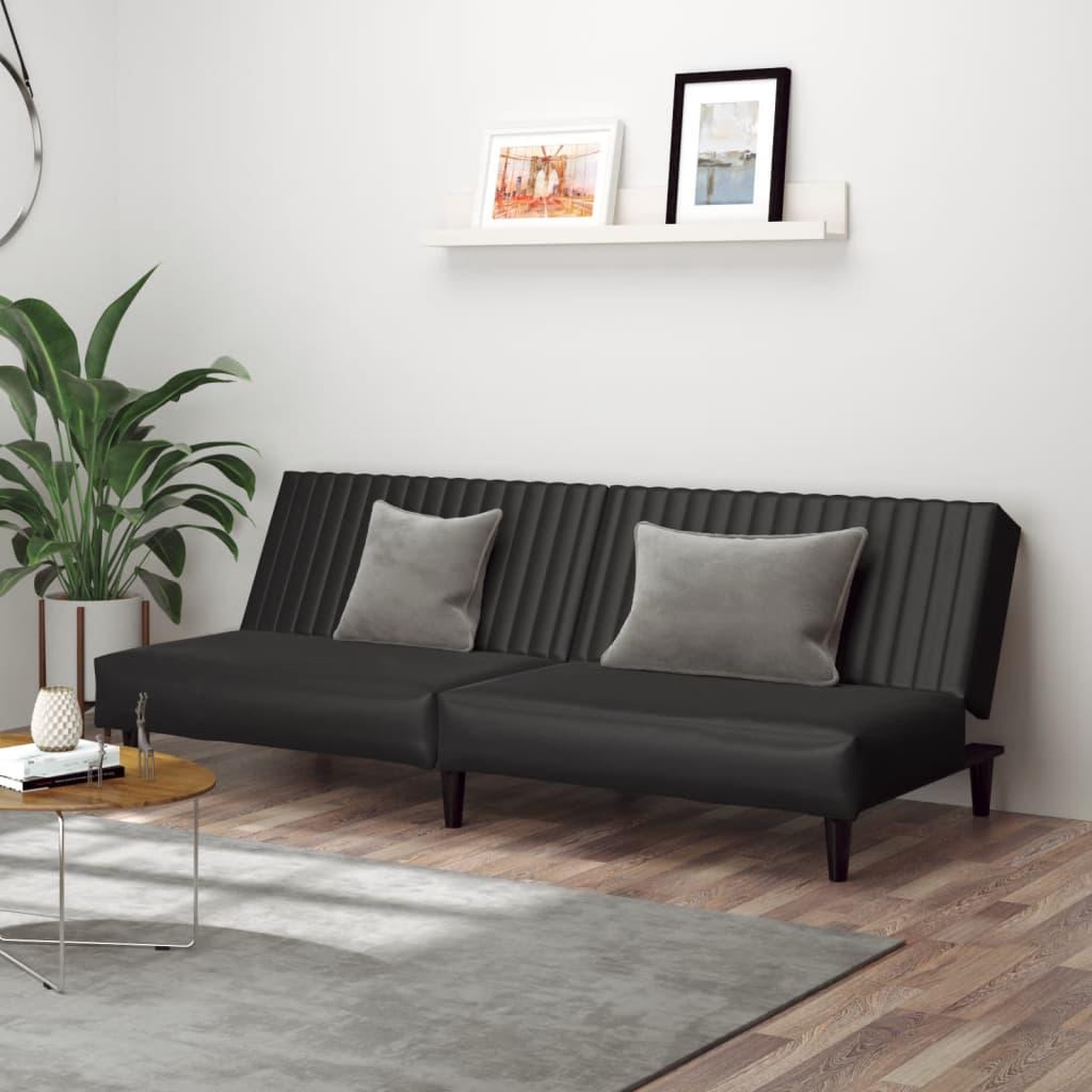 VIDAXL Canape-lit 2 places noir similicuir
