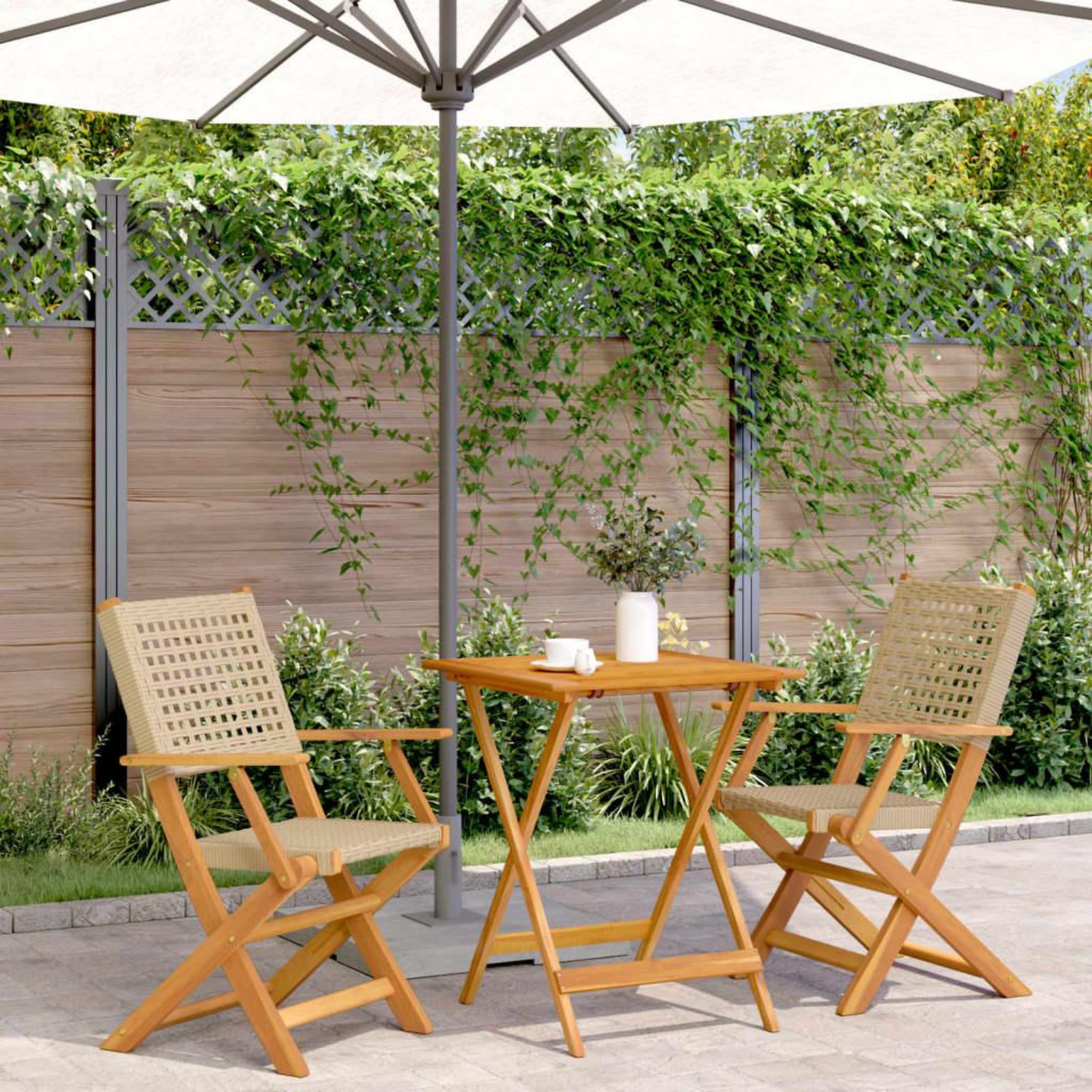 Voir la diapositive 1 : VIDAXL Ensemble de bistro 3 pcs beige resine tressee et bois massif