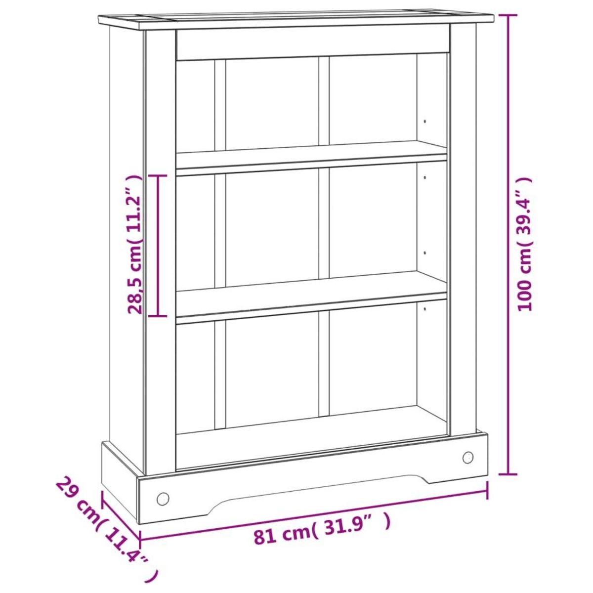 VIDAXL Bibliotheque 3 niveaux Gamme  Pin mexicain 81x29x100 cm