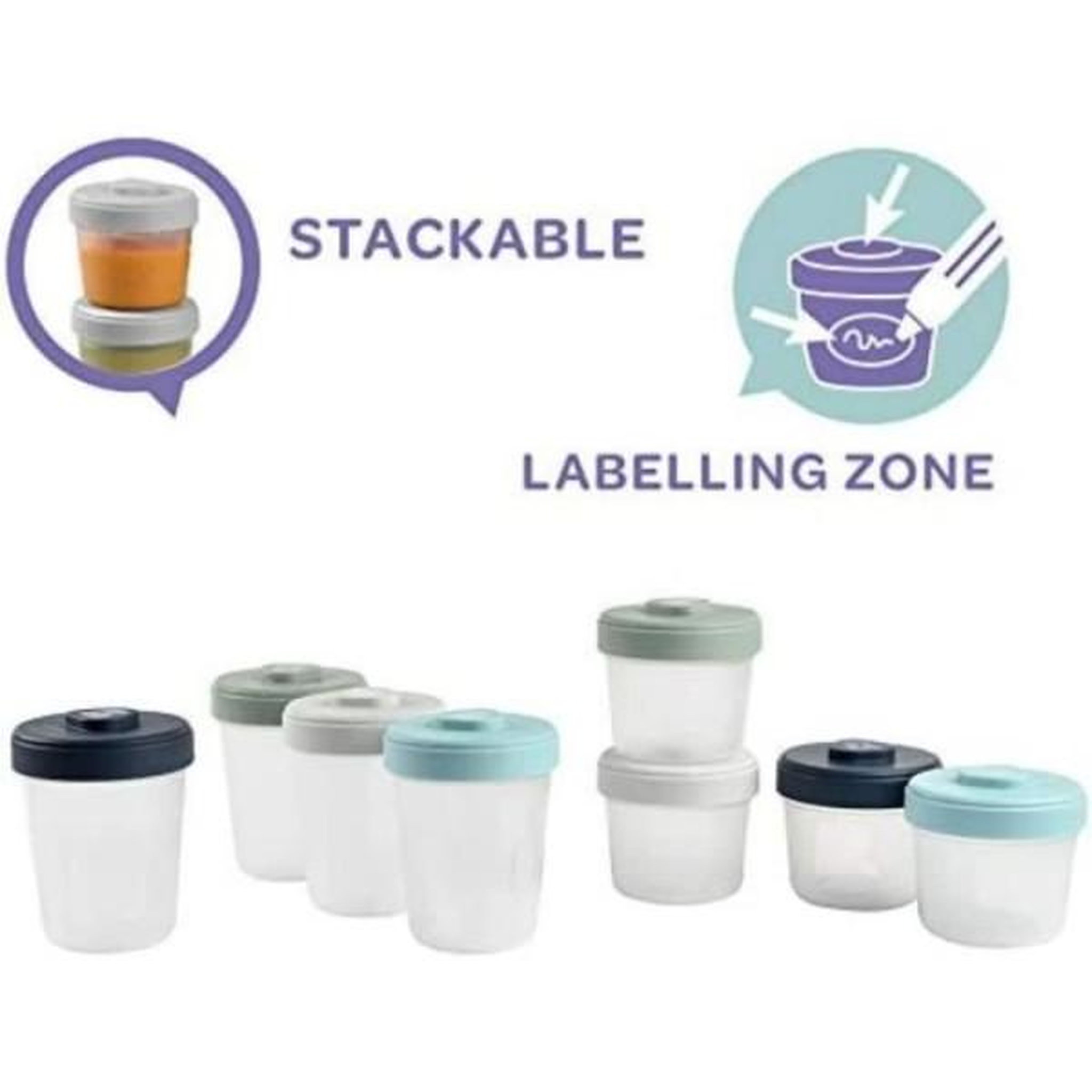 Voir la diapositive 3 : BEABA BEABA, Set 2eme age 8 portions clip de conservation - 4x150ml + 4x250ml