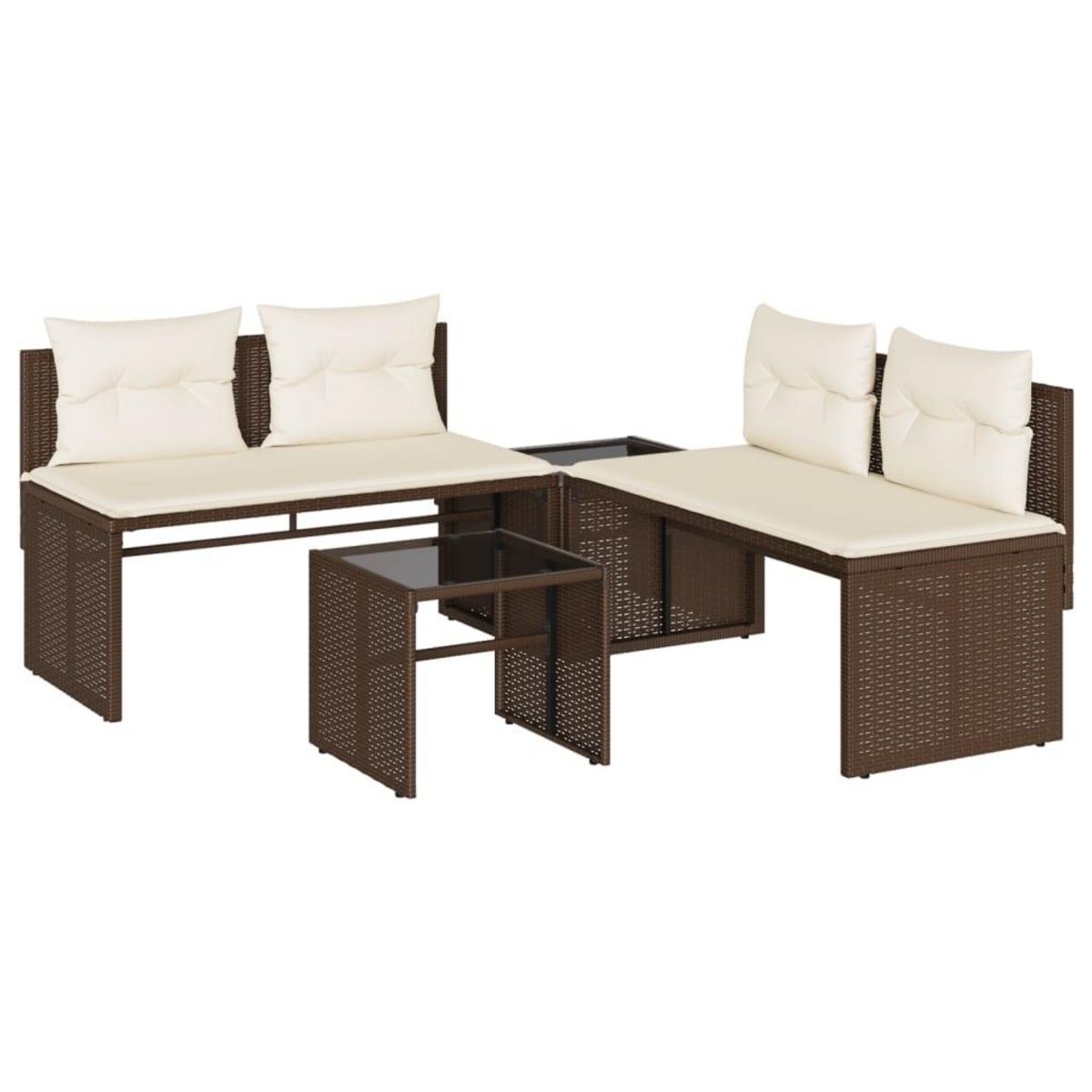 VIDAXL Salon de jardin 4 pcs avec coussins marron resine tressee