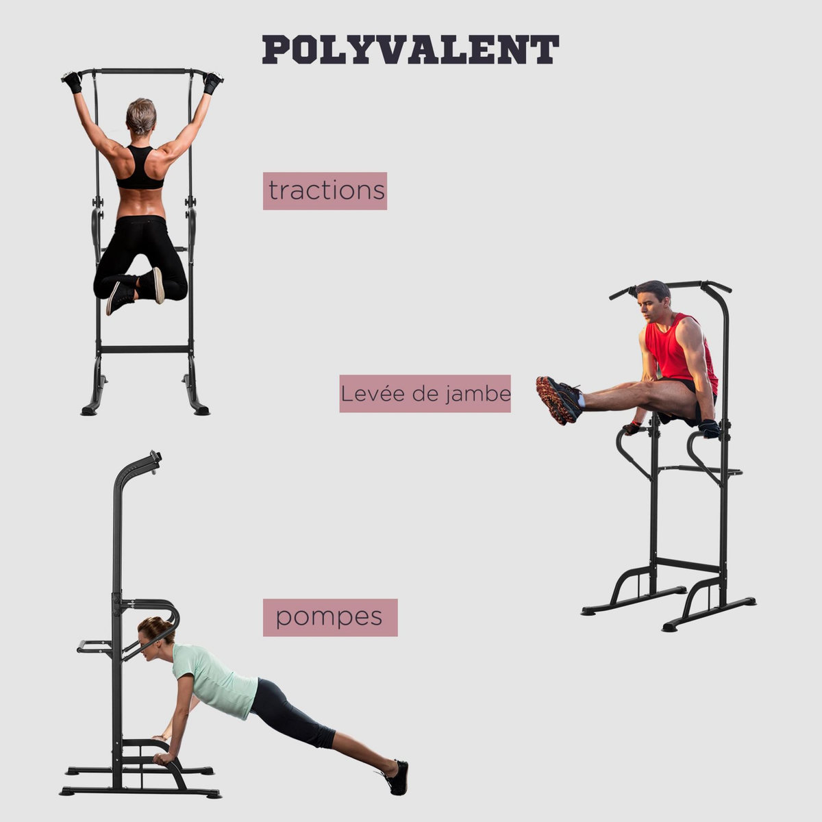 HOMCOM Station de musculation multifonction barre de traction chaise romaine réglable acier noir