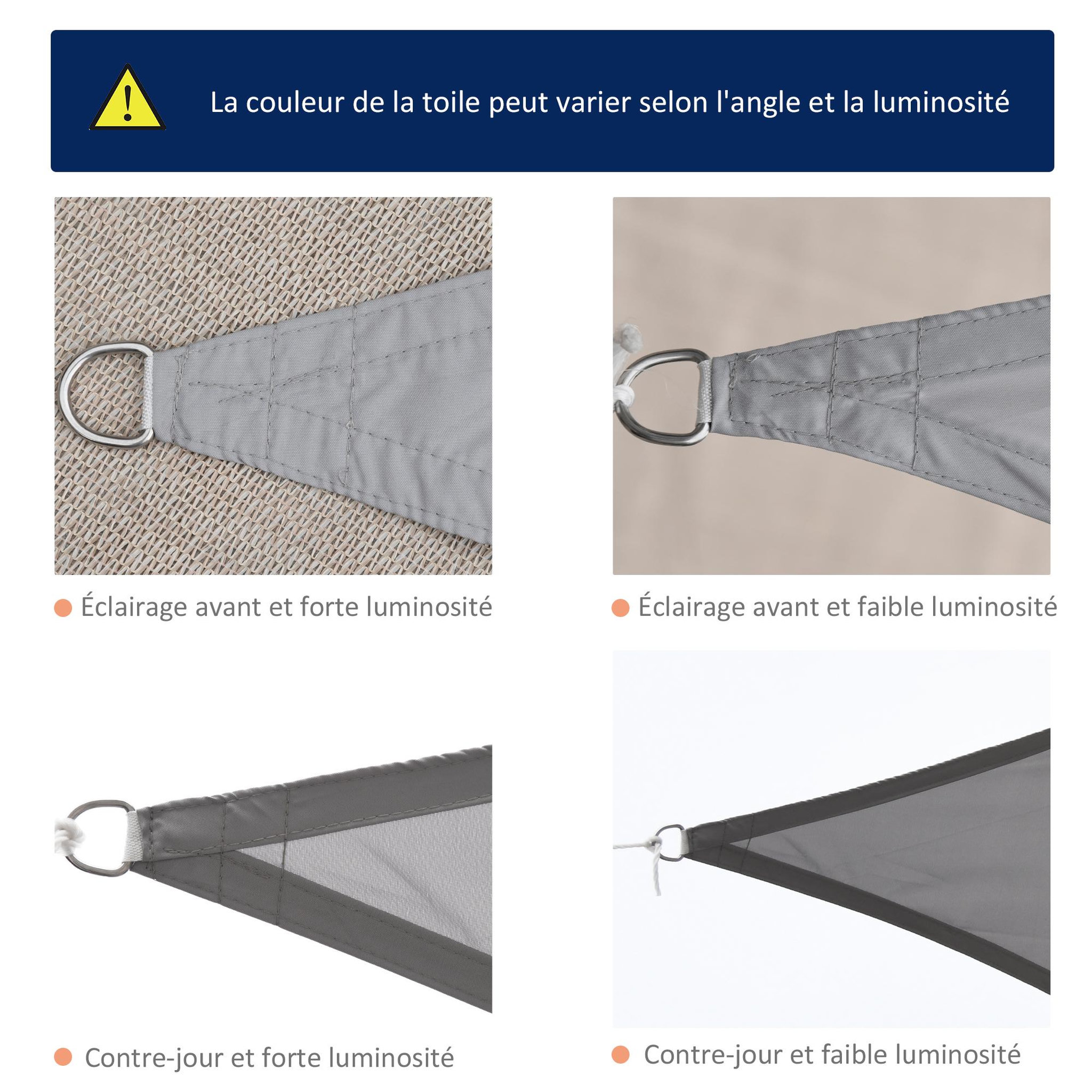 Voir la diapositive 5 : OUTSUNNY Voile d'ombrage triangulaire grande taille 6 x 6 x 6 m polyester imperméabilisé haute densité 160 g/m² gris clair
