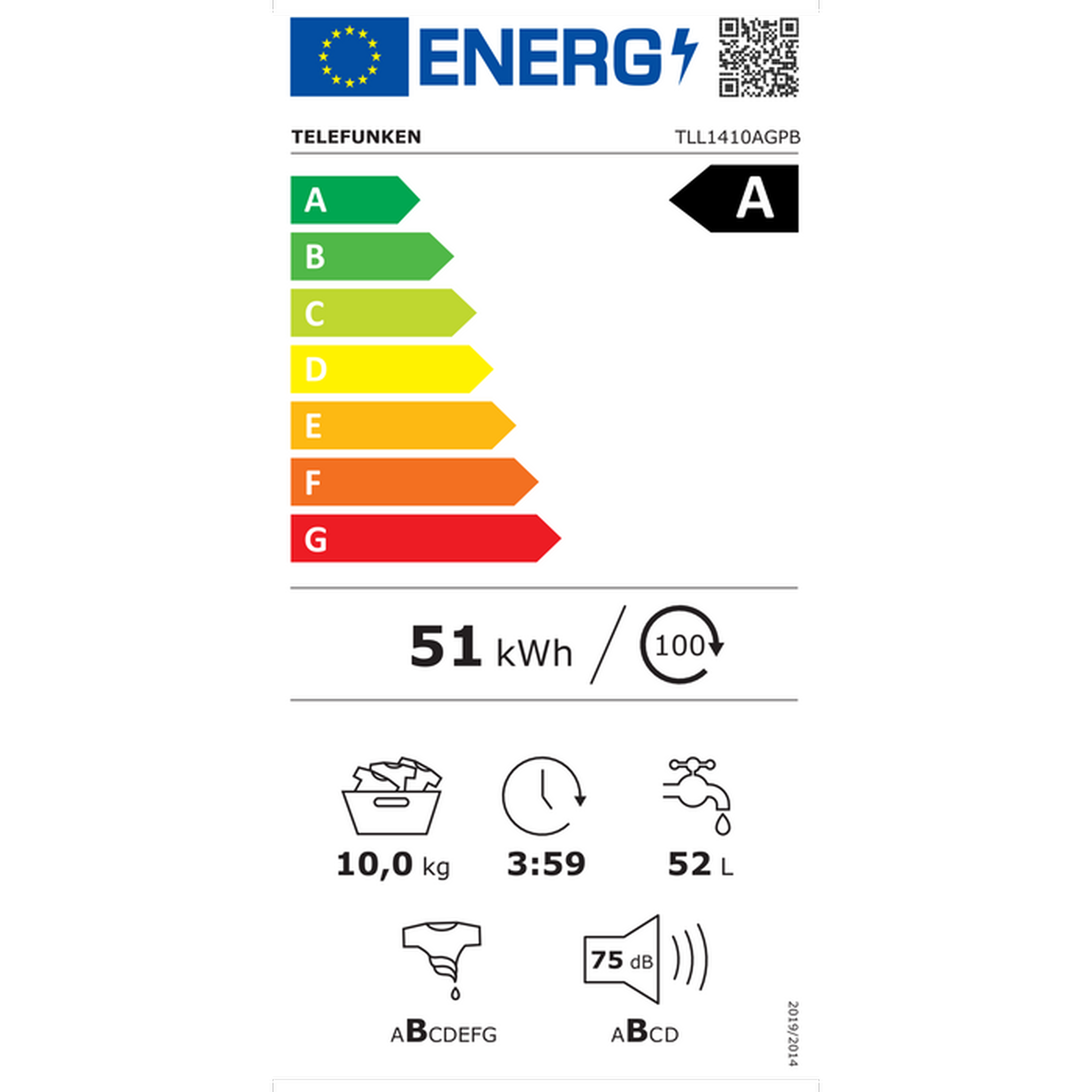 Voir la diapositive 3 : TELEFUNKEN Lave-linge frontal 10kg 1400 tours/min - tll1410agpb