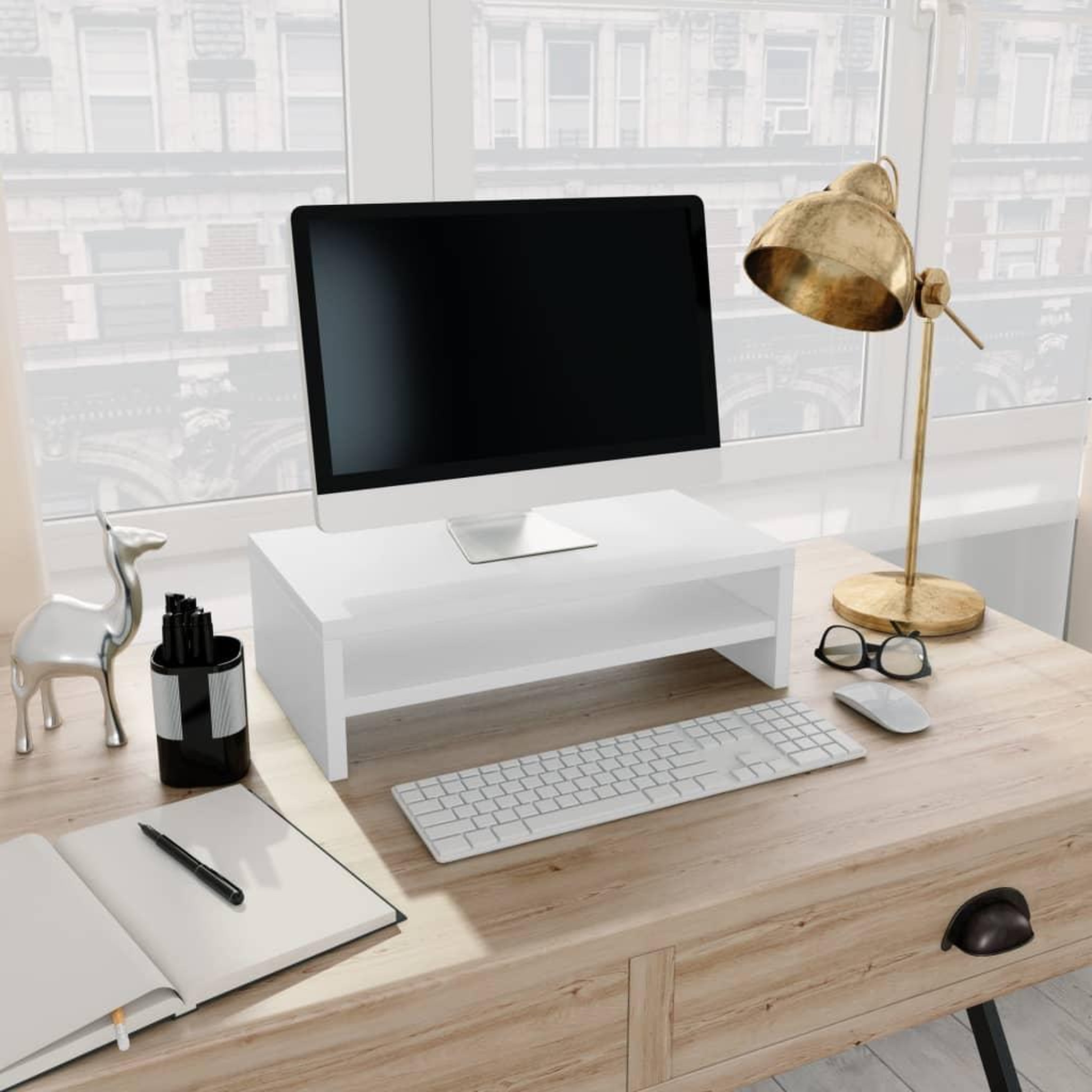 Voir la diapositive 1 : VIDAXL Support de moniteur Blanc 42 x 24 x 13 cm Bois d'ingenierie