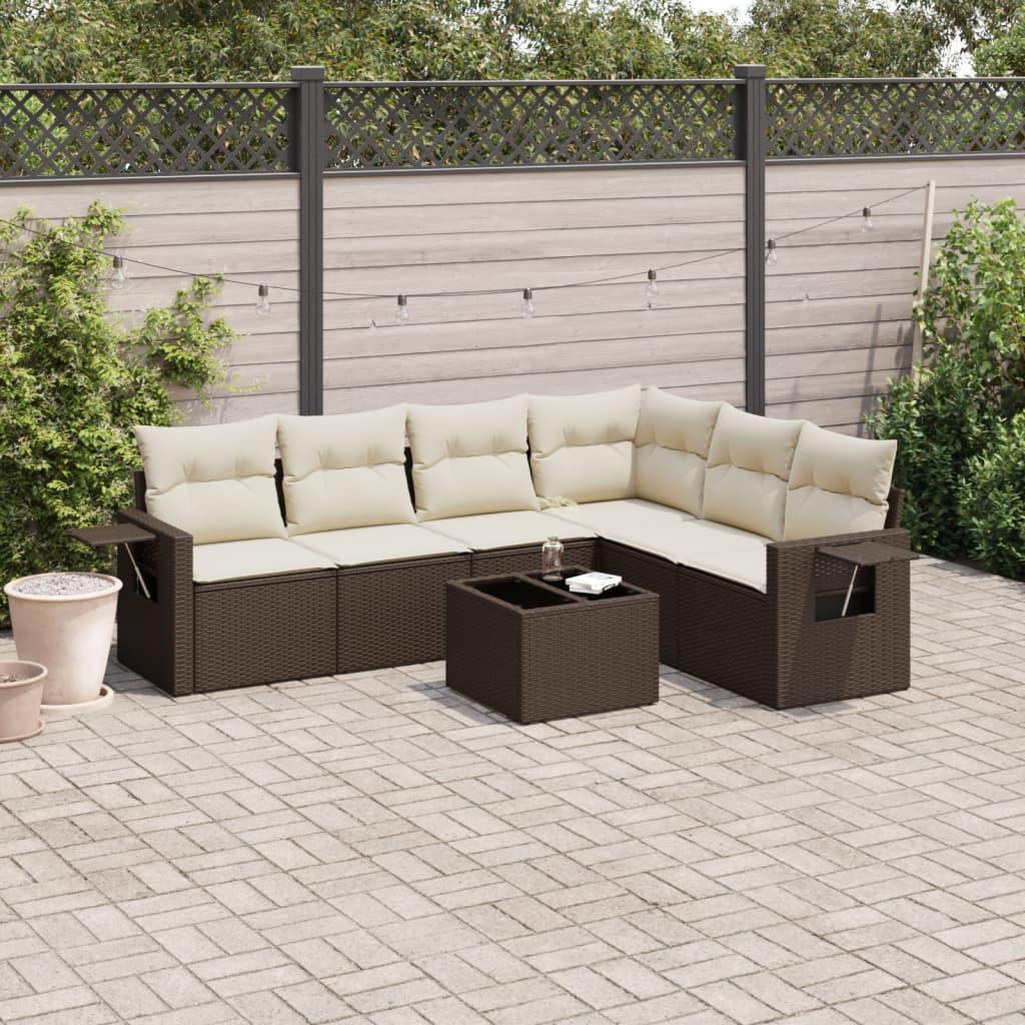 VIDAXL Salon de jardin avec coussins 7 pcs marron resine tressee