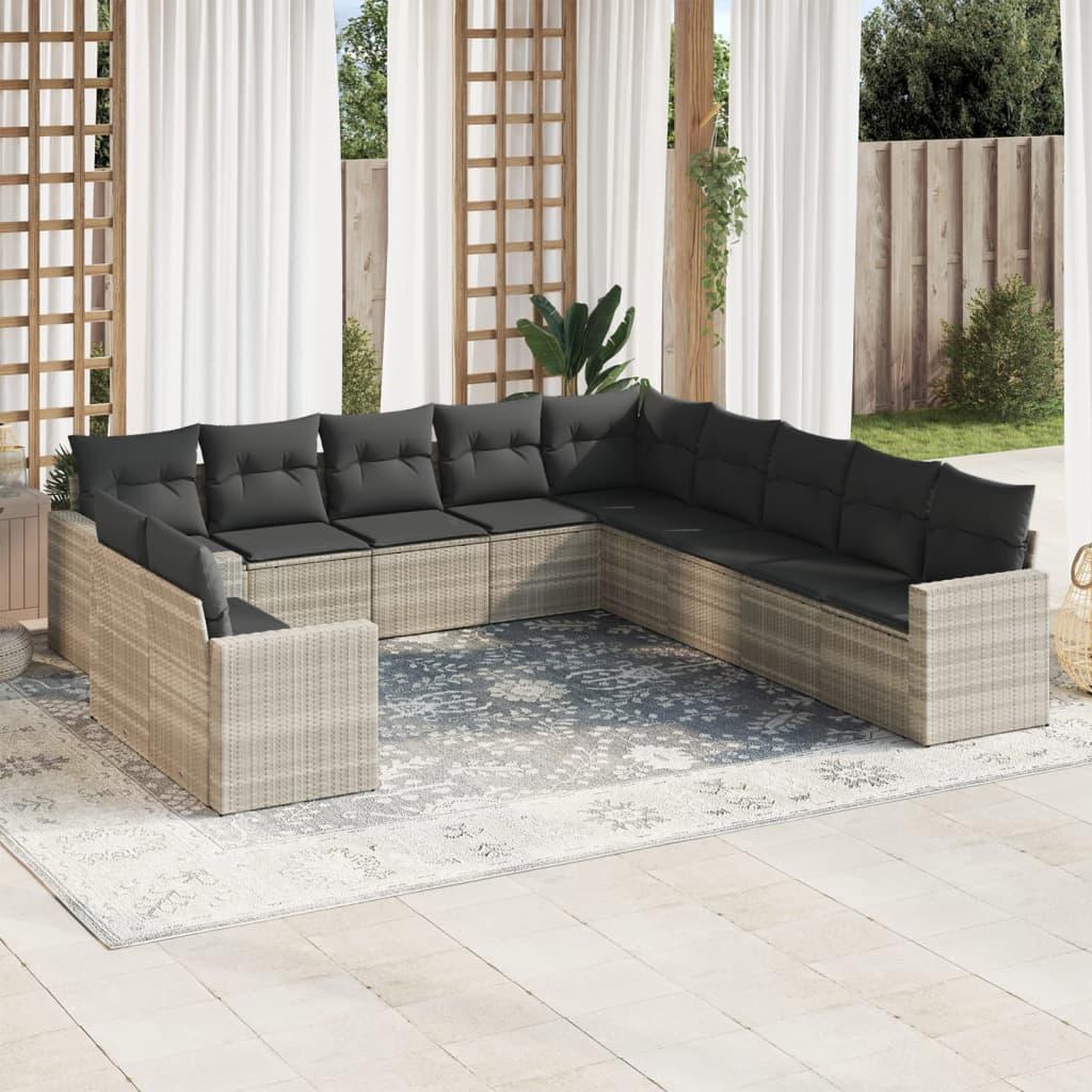 VIDAXL Salon de jardin 11 pcs avec coussins gris clair resine tressee
