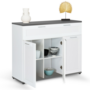 Voir la diapositive 4 : ID MARKET Buffet 100 cm VITO 3 portes et 1 tiroir blanc et plateau gris
