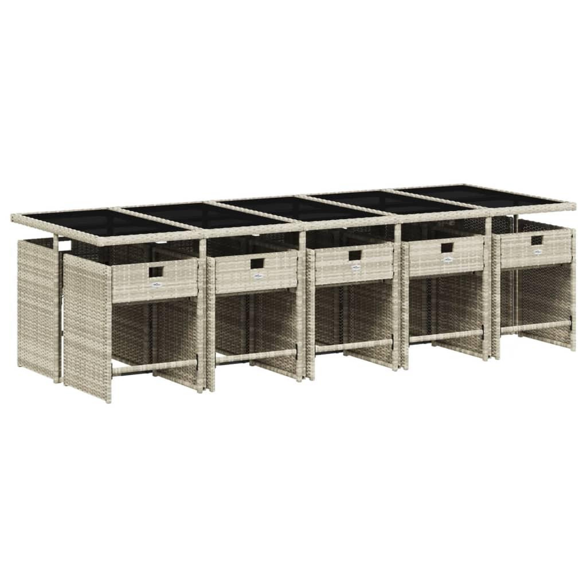 Voir la diapositive 3 : VIDAXL Ensemble a manger de jardin 11pcs avec coussins gris poly rotin
